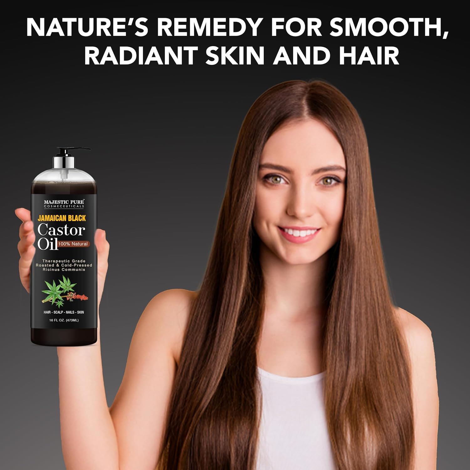 MAJESTIC PURE Pure Jamaican Black Castor Oil for Hair Care, Strengthening, Nourishing, and Volumizing Formula - Non GMO Verified, 16 Fl Oz