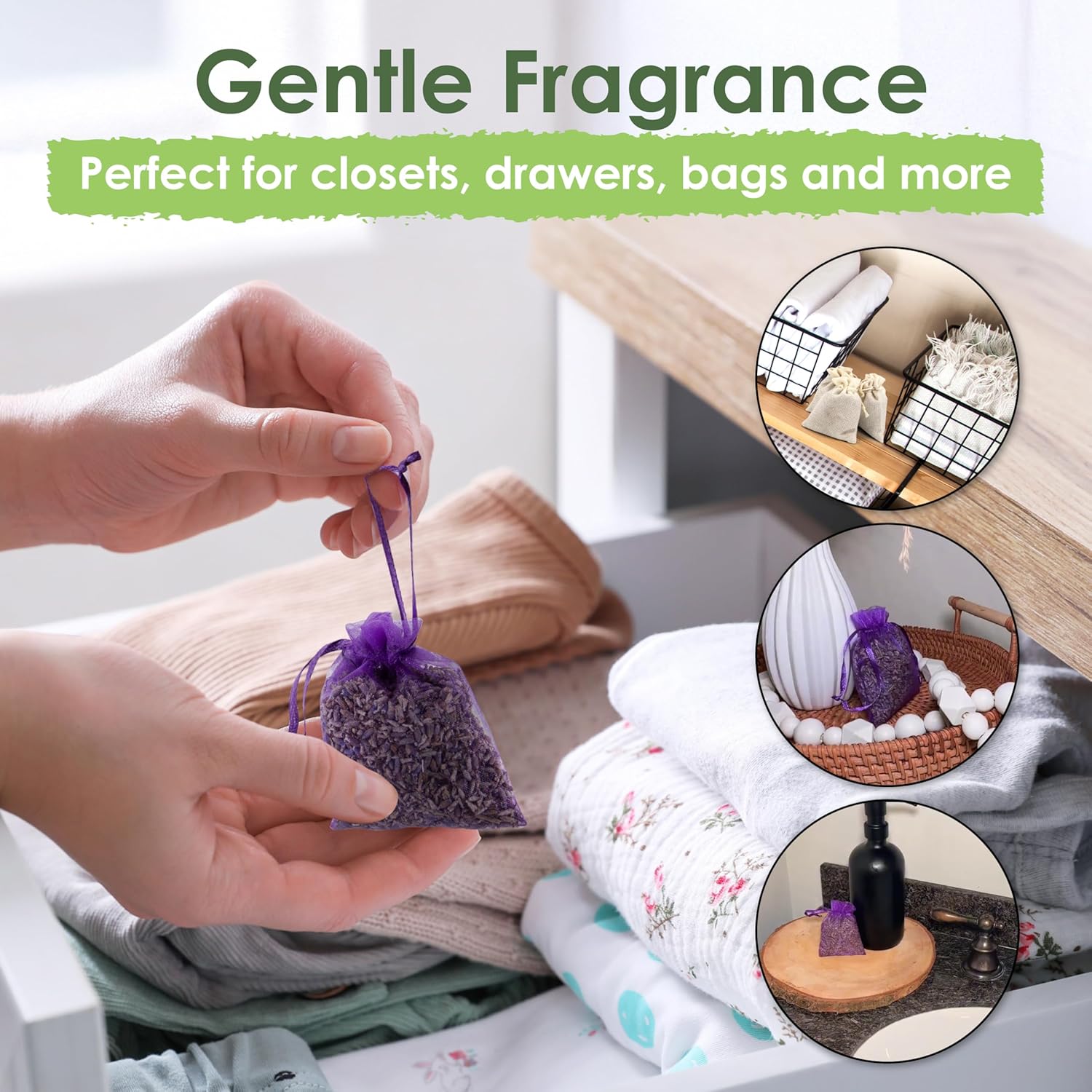 EcoKiwi Cedar & Lavender Sachets – 50 Sachets for Home Fragrence and Fresh Scents, Cedar & Lavender Sachet for Drawers and Closest, Dual-Purpose Sachet to Stop Clothes Damage and Closest Freshness
