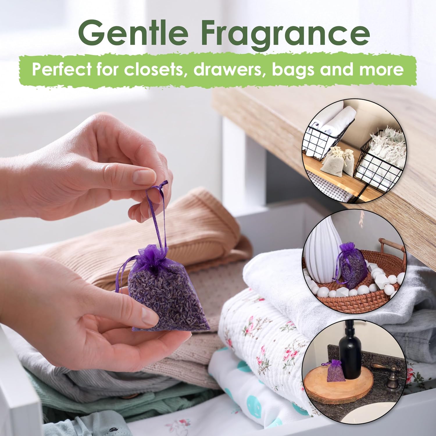 EcoKiwi Cedar & Lavender Sachets – 20 Sachets for Home Fragrence and Fresh Scents, Cedar & Lavender Sachet for Drawers and Closest, Dual-Purpose Sachet to Stop Clothes Damage and Closest Freshness
