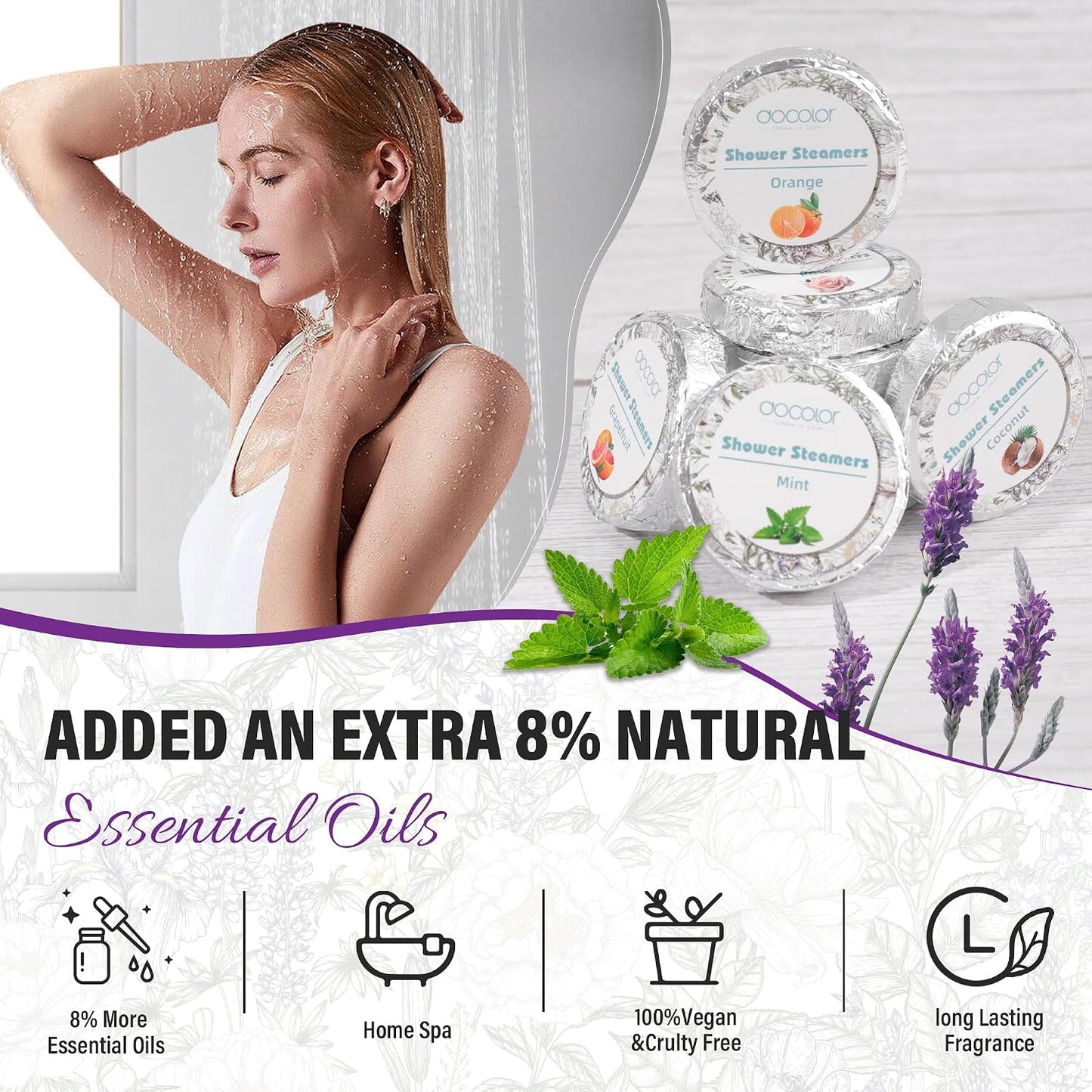 docolor 12-Pack Lavender Essential Oil Shower Steamers, Essential Oil Shower Bombs Gifts for Women, Stress Relief Relaxation Home Spa, Birthday Christmas Self Care Travel Essentials