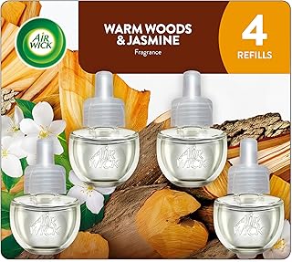 Air Wick Plug-In Scented Oil Refills, 4 Count, Warm Woods & Jasmine, Air Freshener, Essential Oils