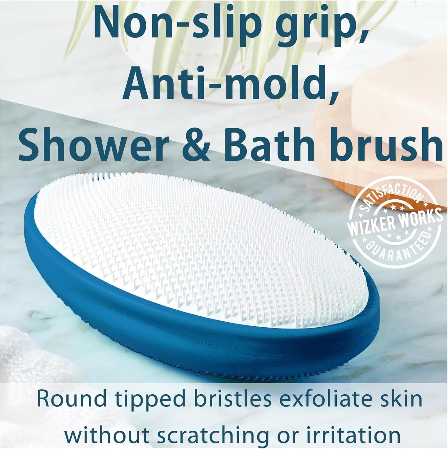 WIZKER Ingrown Hair Brush - 2-in-1 Exfoliating Brush for Razor Bumps, Sensitive Skin - Soft and Firm Bristles, Face Body Scrubber, Waterproof, Mold Resistant - Deep Blue
