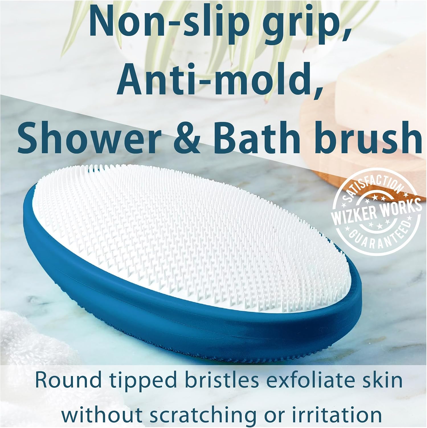 WIZKER Ingrown Hair Brush - 2-in-1 Exfoliating Brush for Razor Bumps, Sensitive Skin - Soft and Firm Bristles, Face Body Scrubber, Waterproof, Mold Resistant - Deep Blue
