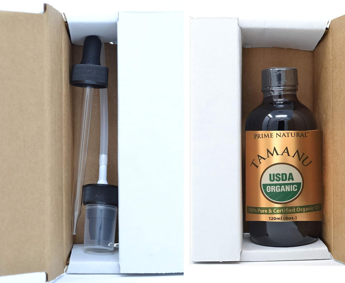 PRIME NATURAL Organic Tamanu Oil, Pure, Cold Pressed, USDA Certified - 4oz