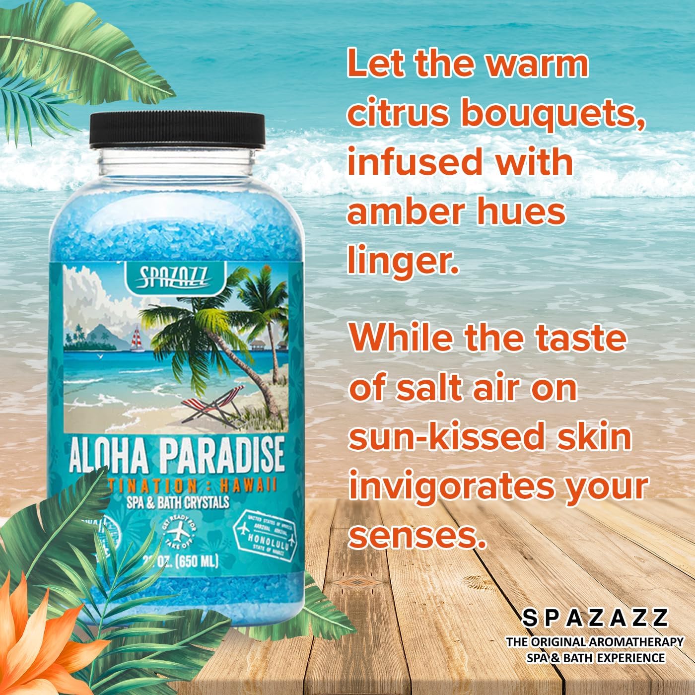 Spazazz Destinations - Hawaii - Aloha Paradise - Natural Spa & Bath Salt Aromatherapy Crystals 22oz -Skin Softener - Safe For Your Hot Tub & Kids