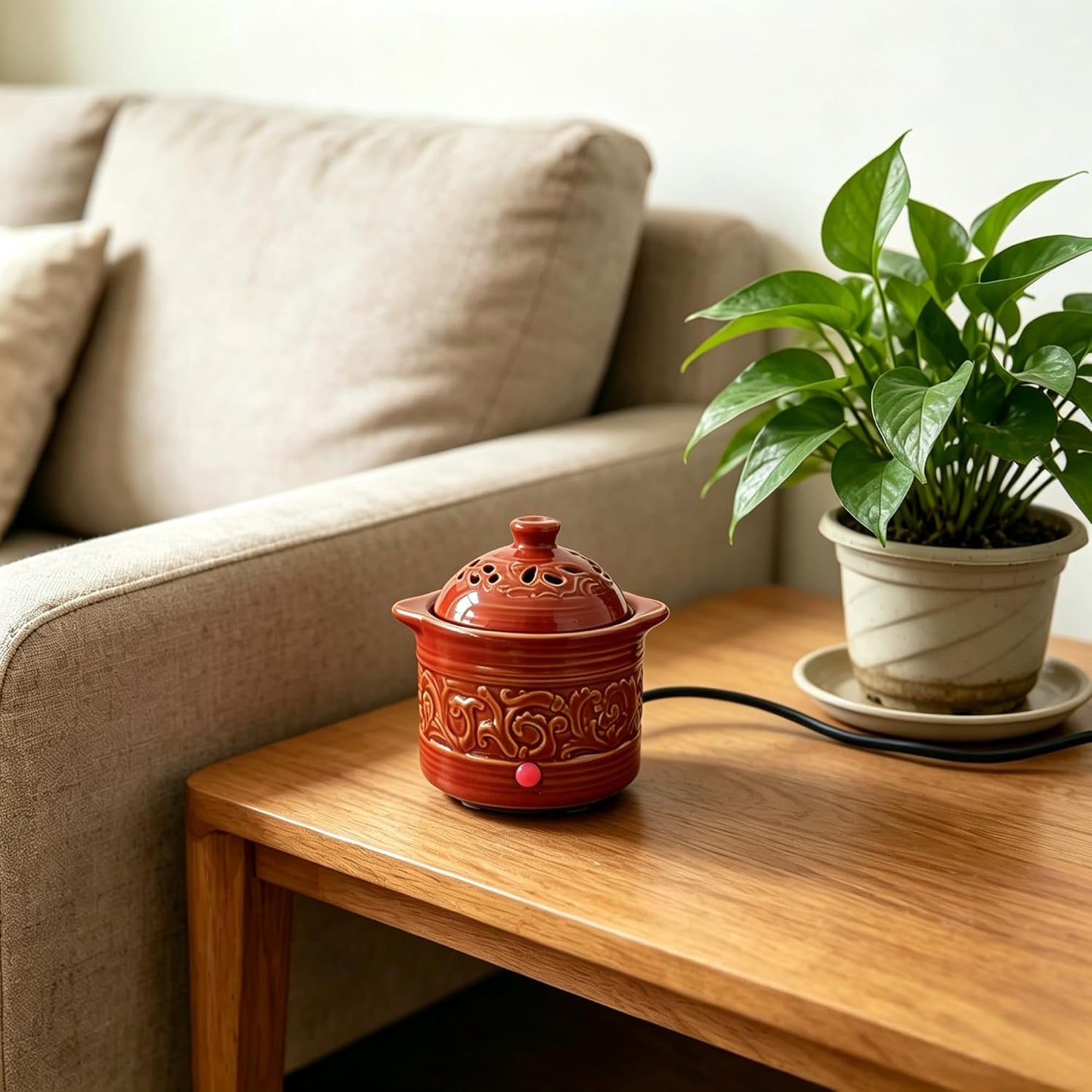 Hosley Red Electric Potpourri Warmer 5.5" High. Ideal Gift for Wedding, Special Occasions, Spa, Aromatherapy, Reiki, Meditation Settings and Home Office. O3