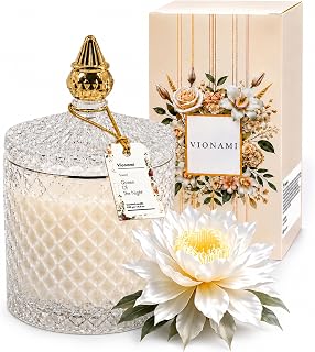 VIONAMI Luxury Scented Candle Gift – Queen of The Night Rare Flower Fragrance in Elegant Glass Jar, Decorative Soy Candles Gifts for Women, Long-Lasting 80 Hr, 14.8 oz, Luxury Candles for Women