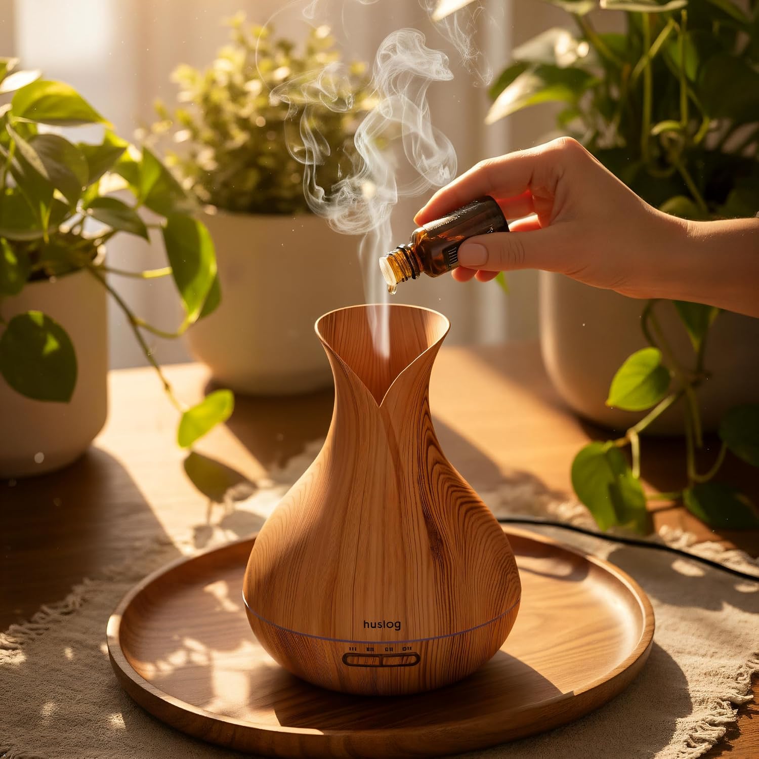 Ultrasonic Aromatherapy RGB Air Hydridiser Ultrasonic Sensor Diffuser, Wood Grain