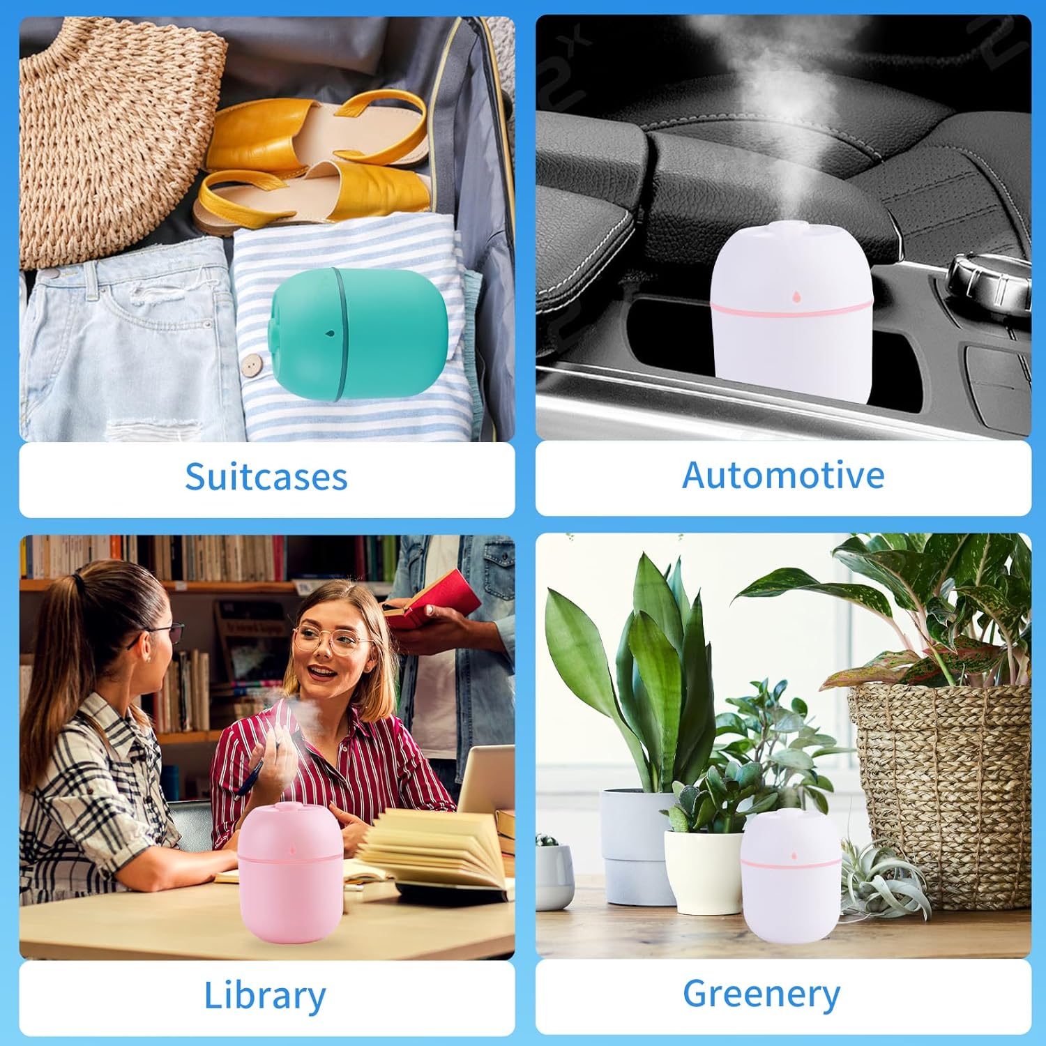 Portable Mini Humidifier Small Cool Mist Humidifier Personal Desktop USB Powered Super Quiet for Travel Car,Office,Baby Bedroom, Night Light, 2 Mist Modes, Auto Shut-off (pink)