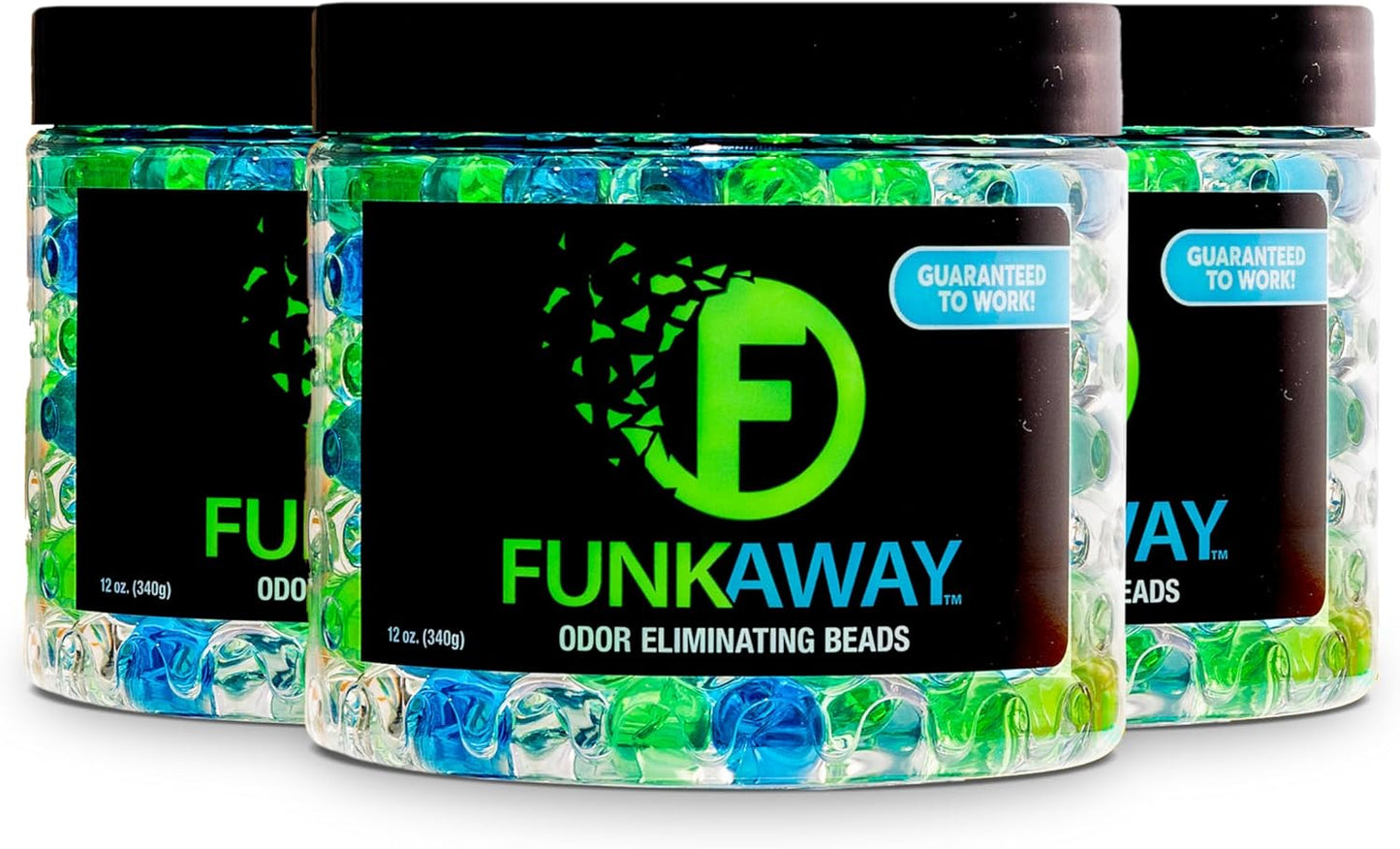 FunkAway Odor Eliminating Beads, 12 oz., 3 Pack, Supercharged Odor Absorbing Beads for the House, Car or Gym, Eliminate Smoke, Pet and Bathroom Odors for Long-Lasting Results