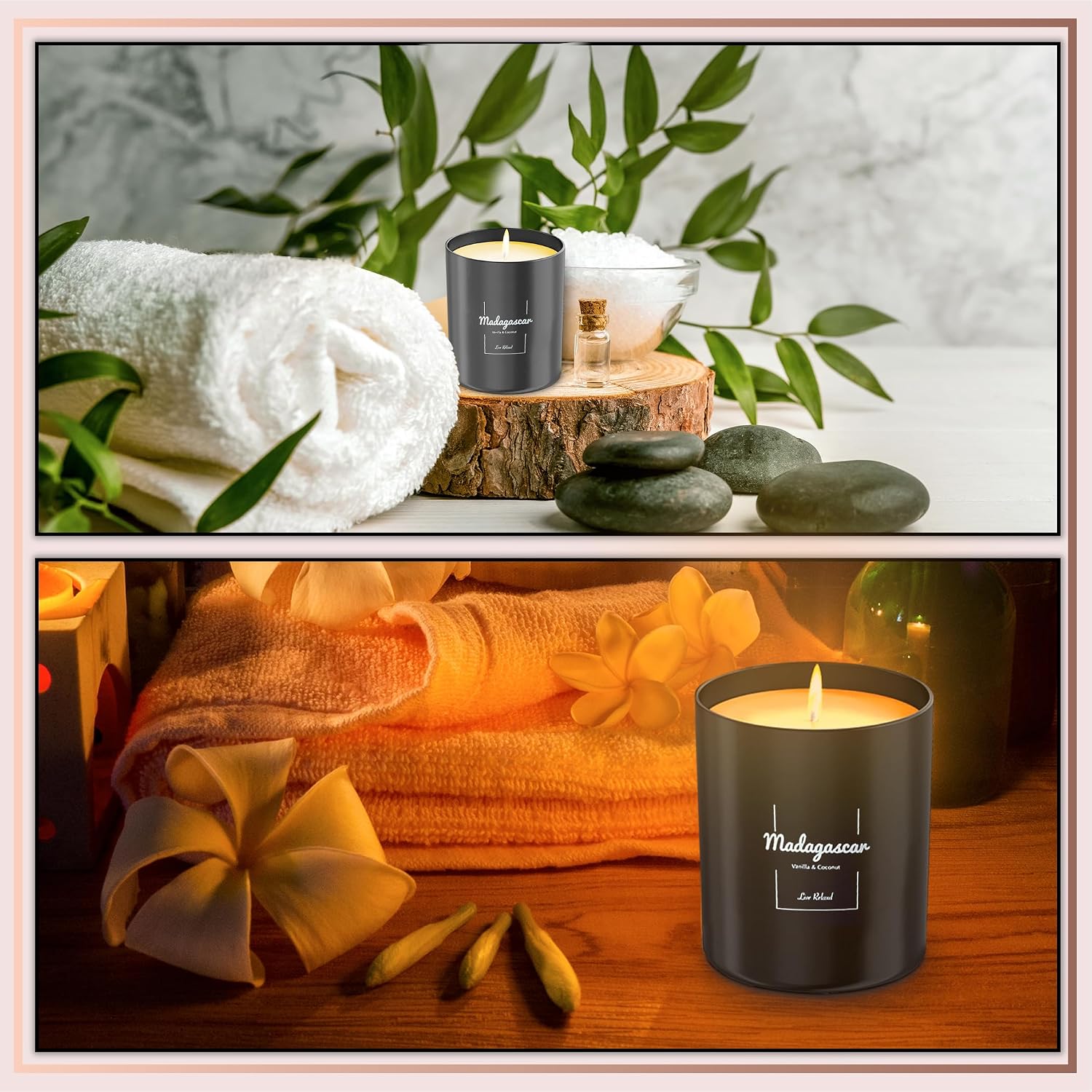 Premium Vanilla & Coconut Scented Candles (Madagascar), Natural Soy Candles Gifts for Women & Men, Hand Poured, Long Lasting Aromatherapy Essential Oil Candle, 8 Oz with 45 Hour Burn Time