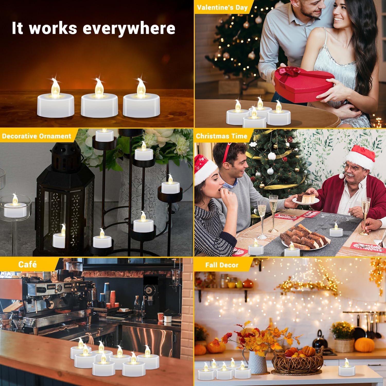 LED Tea Lights - 12 Pack Flameless Battery Operated Candles, 200+ Hours Flickering Warm White, Realistic Fake Tealights for Weddings, Home Decor, Parties, and Sweetest Day