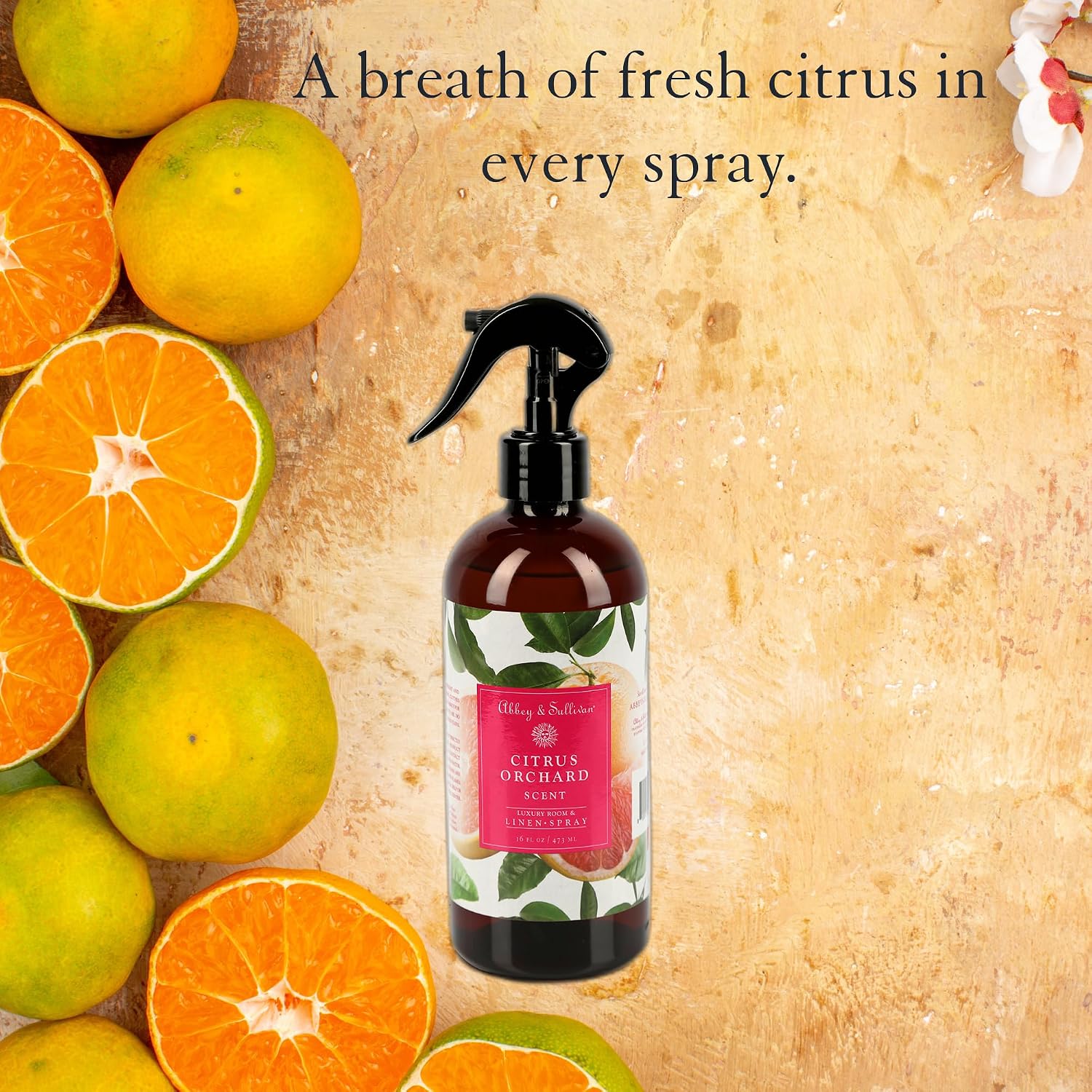 Abbey & Sullivan Linen Spray, Citrus Orchard, Fabric Freshener and Fragrance Room Spray, Pack of 2, 16 oz
