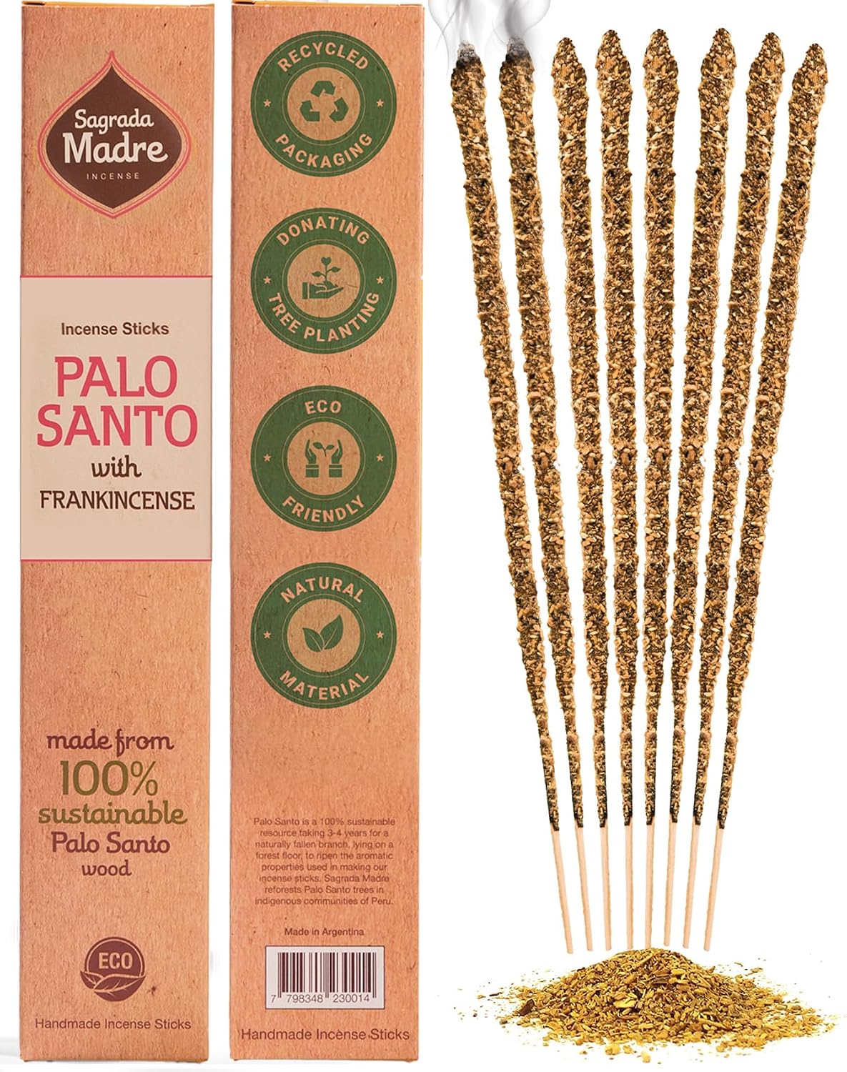 Sagrada Madre 8pcs Wildly Harvested Thick Palo Santo Incense Sticks (Frankincense)