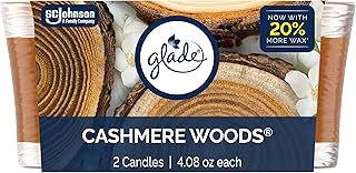 Glade 1-Wick Scented Candle Jar, Cashmere Woods, Air Freshener Infused with Essential Oils, 4.08 Oz, 2 Count