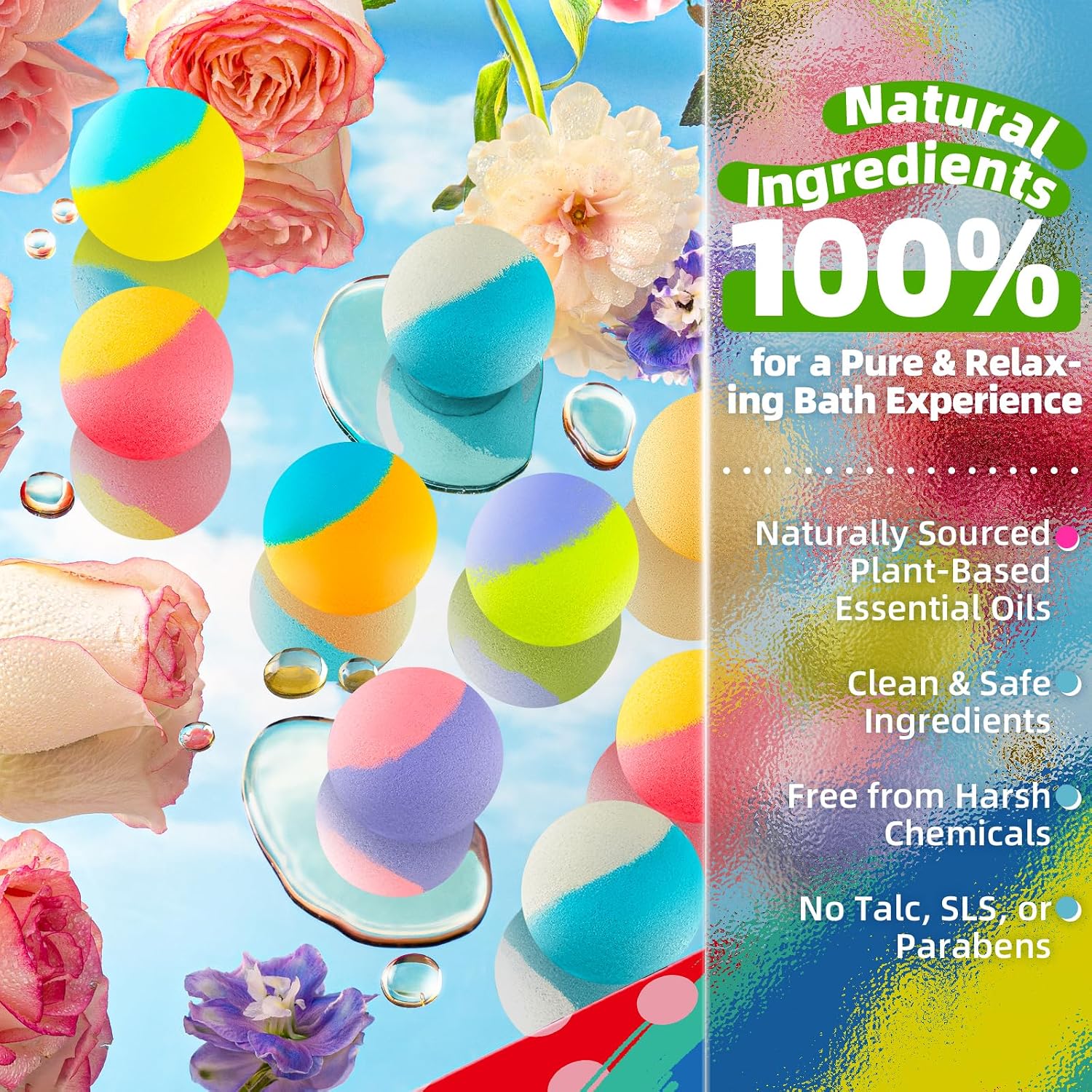 64 Pack Natural Bath Bombs Bulk Set – 8 Scents, Organic Ingredients, Long-Lasting Bubbles, Relaxing Gifts for Women & Men, Self-Care, Birthday, Christmas & Stocking Stuffers