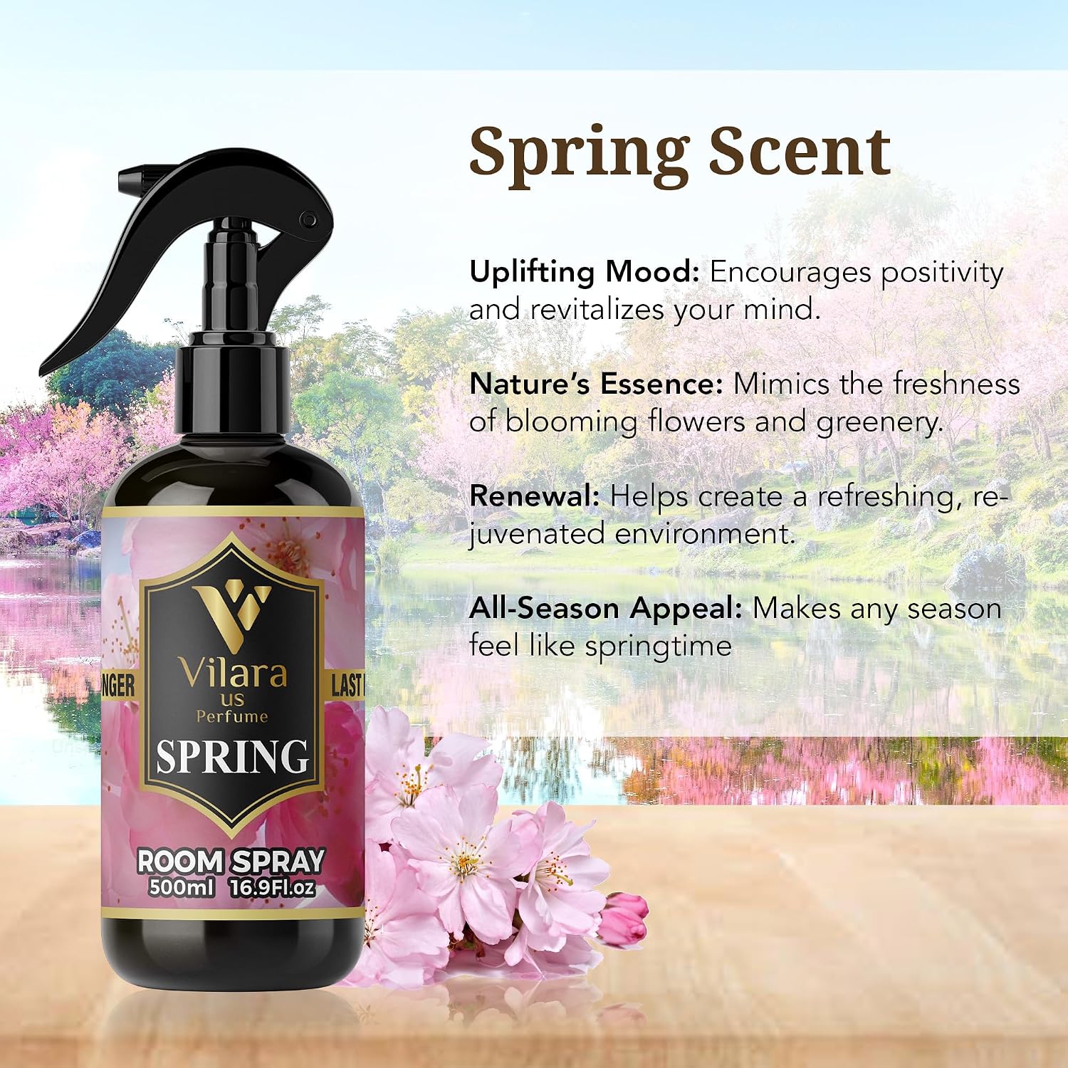 Vilara US Room Spray Freshener – Long-Lasting Luxury Perfume Scent, Linen & Fabric Spray for Bedding, Furniture, Home & Bedroom Aromatherapy – 16.9 fl oz (Spring)