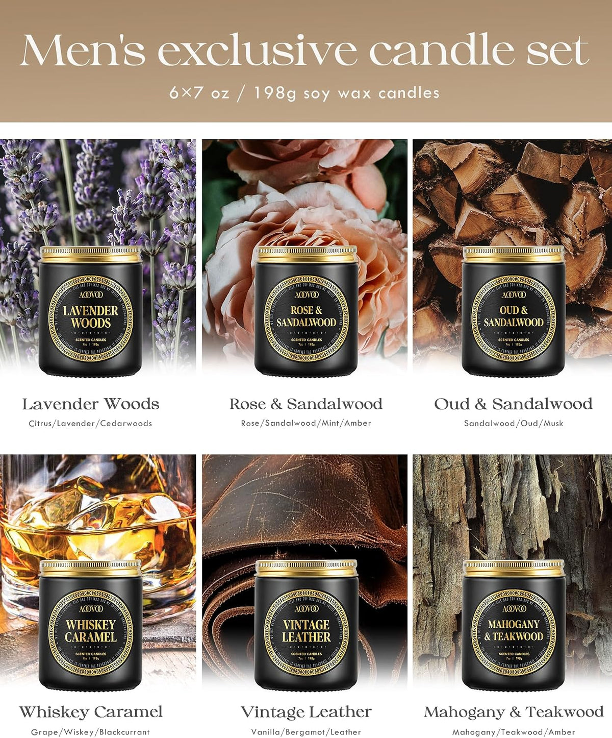 AOOVOO Scented Candles Gift Set - 6 Pack Candles for Men