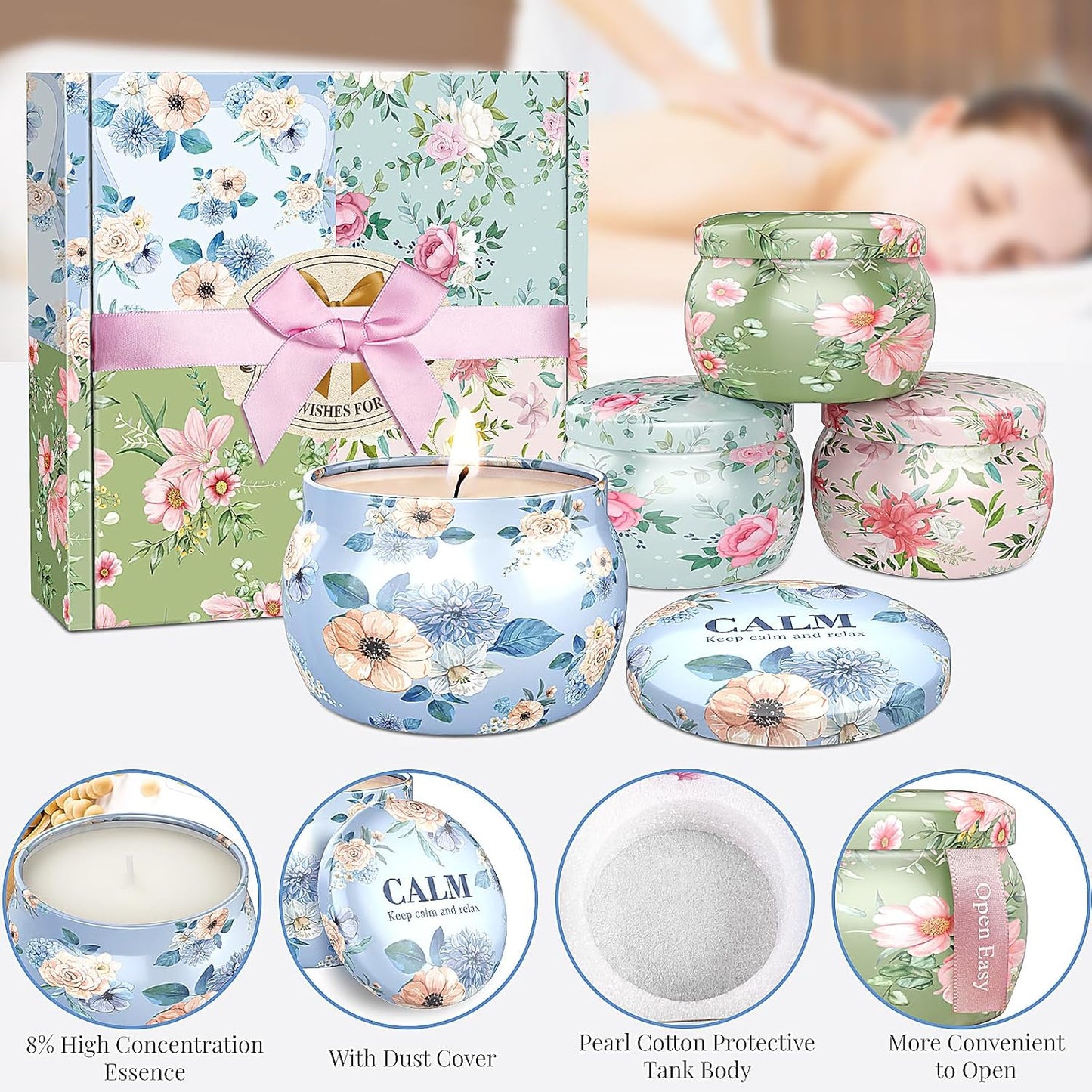 BlissfulOasis Scented Candles Set, 17.6 oz 4 Pack Home Scented Candles, 100-120 Hours Candle Set for Men Dad Women, Long Lasting Soy Wax Aromatherapy Gift for Birthday, Fathers Day, Mother's Day