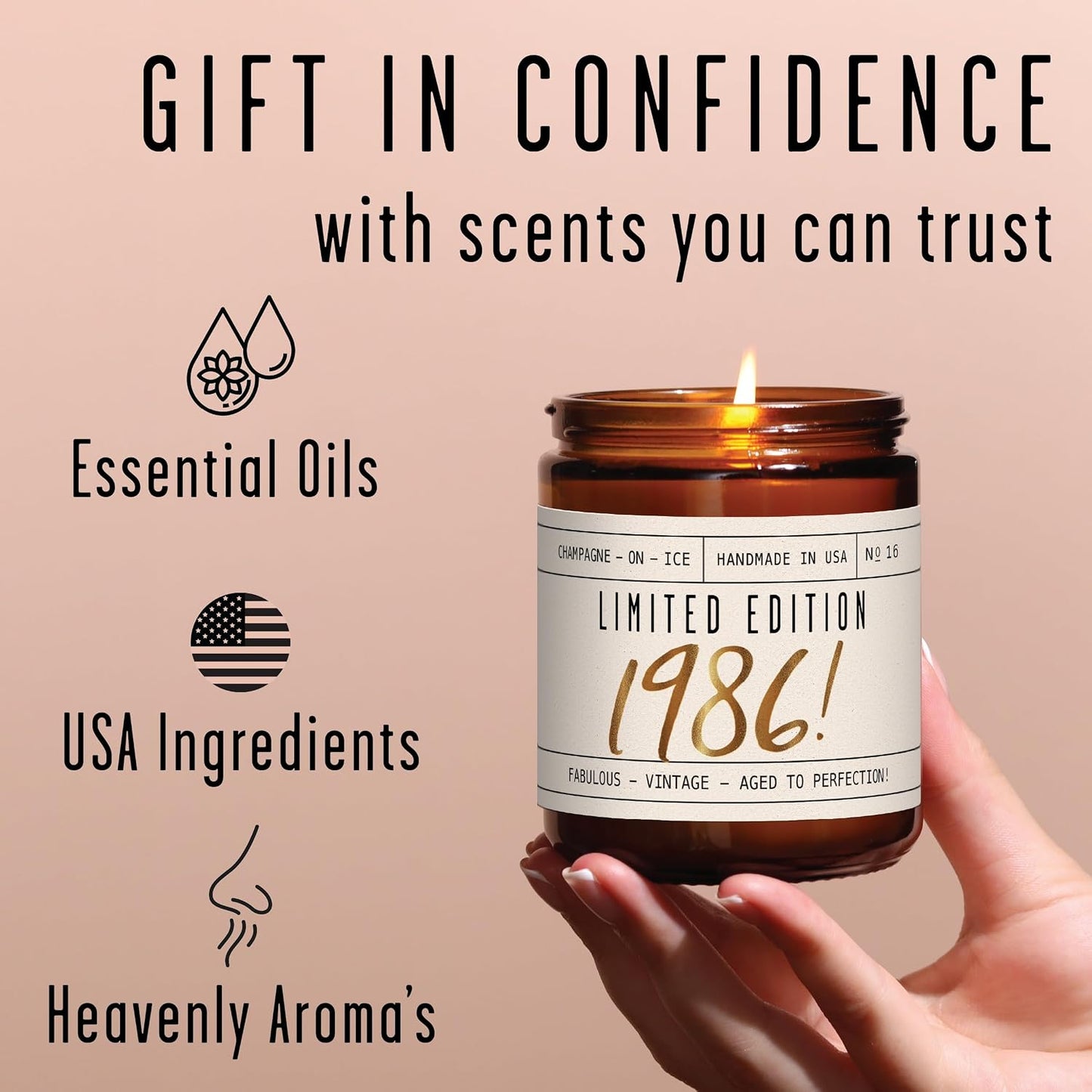 40th Birthday Gifts Women Unique - 'Limited Edition 1986' Soy, w/Champagne on Ice I 40 Year Old Birthday Gifts for Women I 9oz Reusable Jar, 50Hr Burn, Made in USA