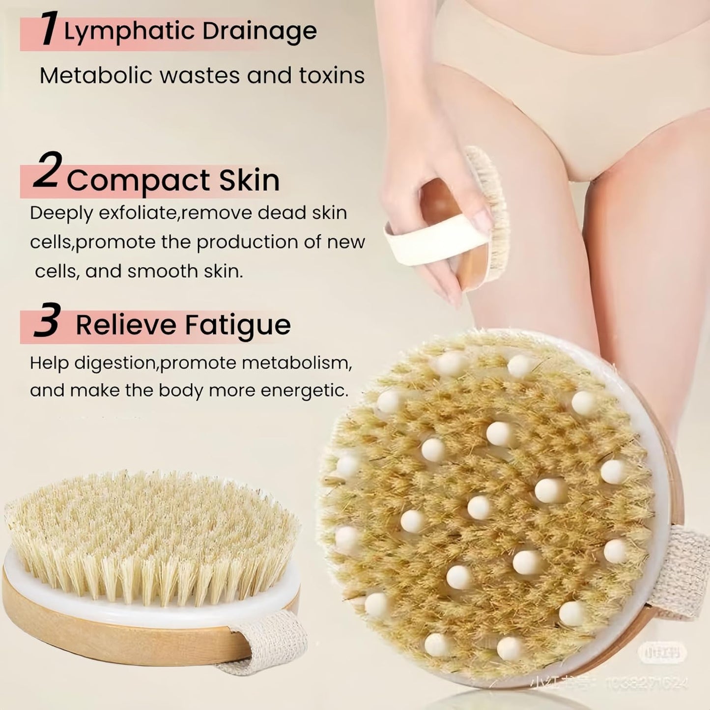 2 Pcs Dry Brushing Body Brush with Massage Nodes,Exfoliating Brush Body Scrubber for Dry Skin, Lymphatic Drainage,Promote Circulation,Soft Skin