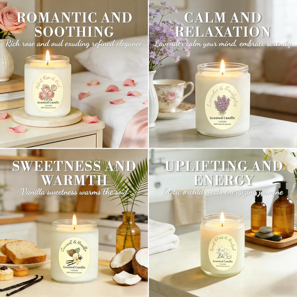 4 Pack Scented Candles Gift Set, Natural Soy Wax Non Toxic 28 oz for Home