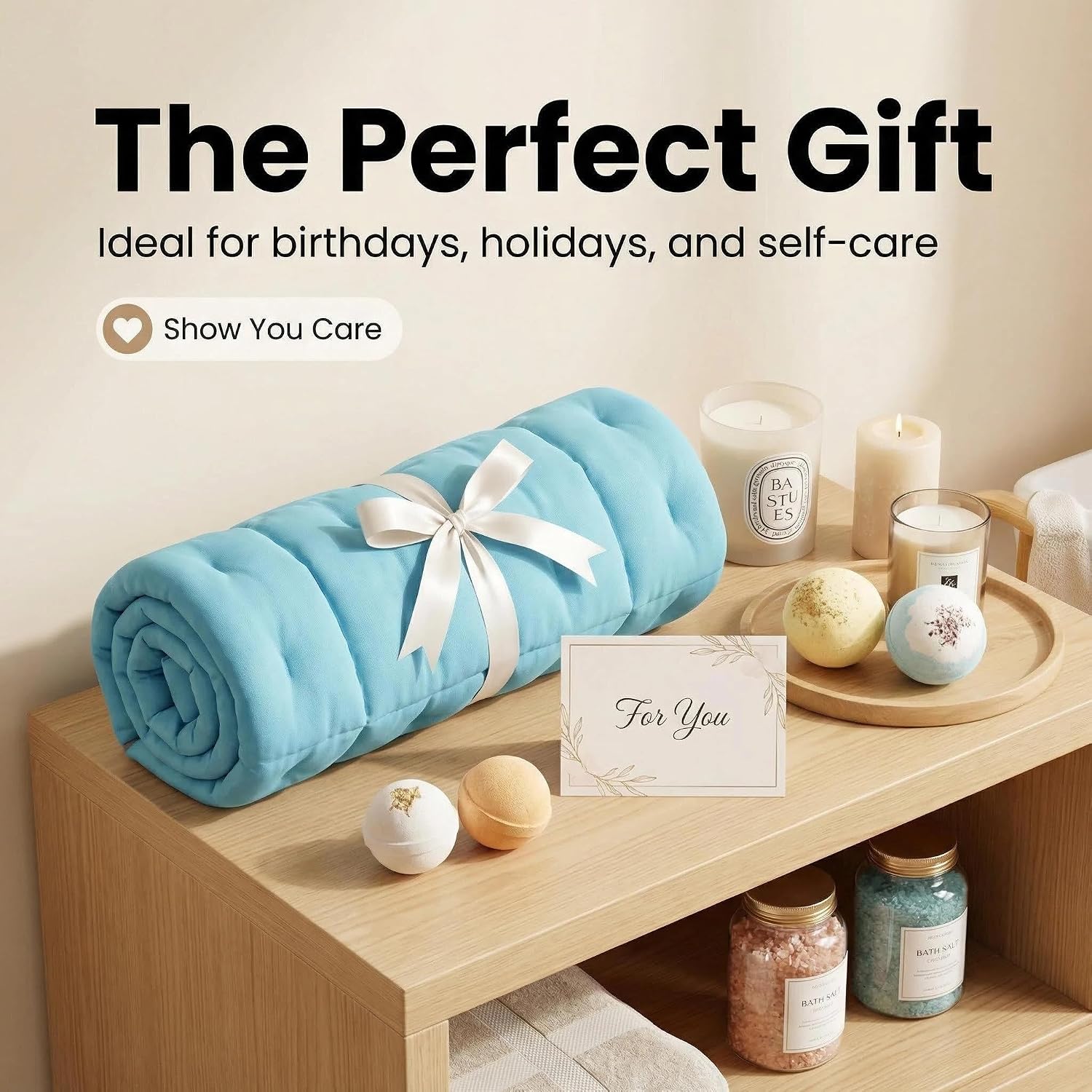 Full Body Bath Pillow for Bathtub, Thick & Luxury Bathtub Cushion with 144 Suction Cups, Bathtub Pillows for Head & Neck, Back Support, Ideal Bath Accessories for Gifts Spa, Soaking, Tub (Blue)