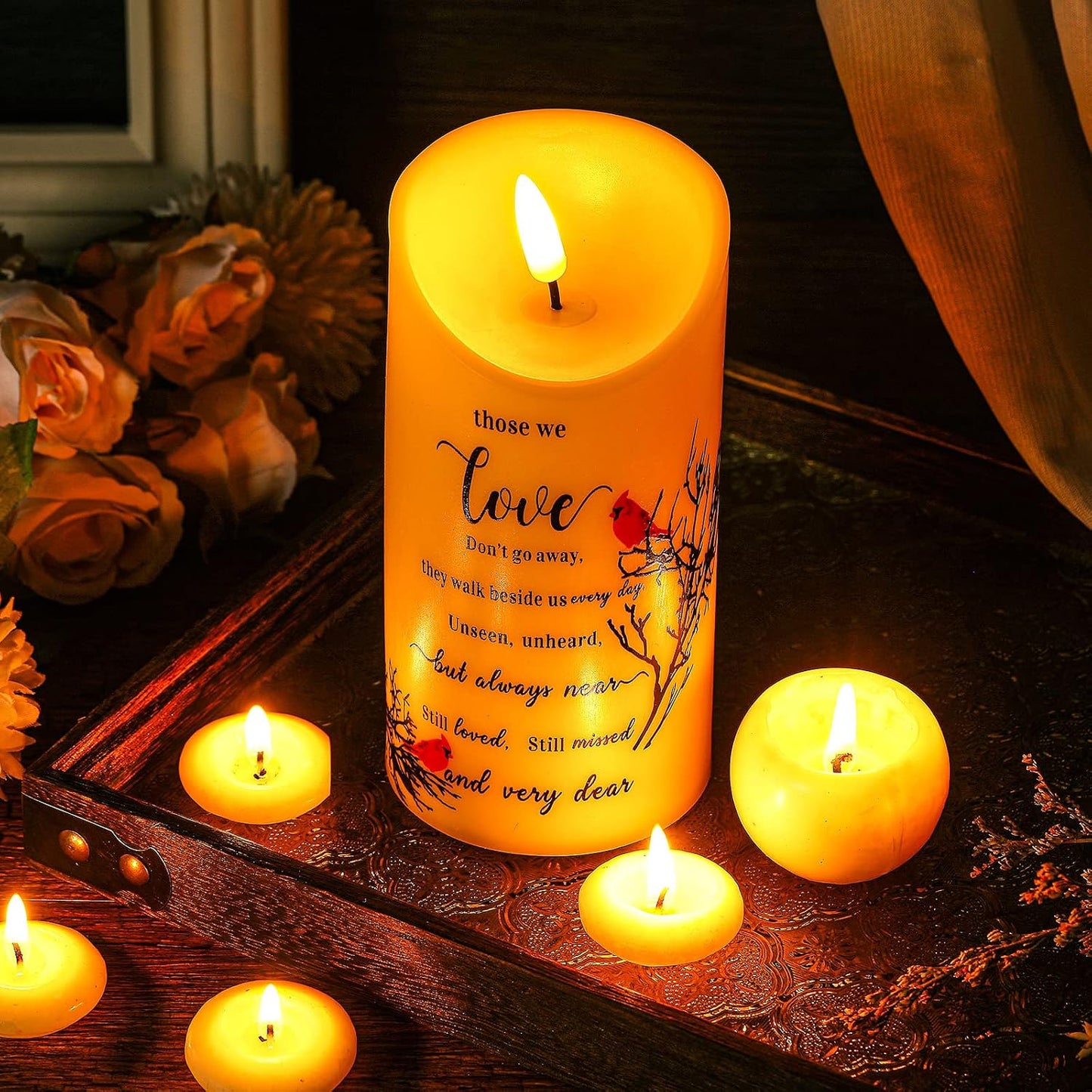 Gerrii Memorial Candles Sympathy Gifts LED Flameless Cardinal Bereavement Candles for Loss of Loved One Sympathy Cardinal Gifts Battery Candle for Prayers(Simple Style)