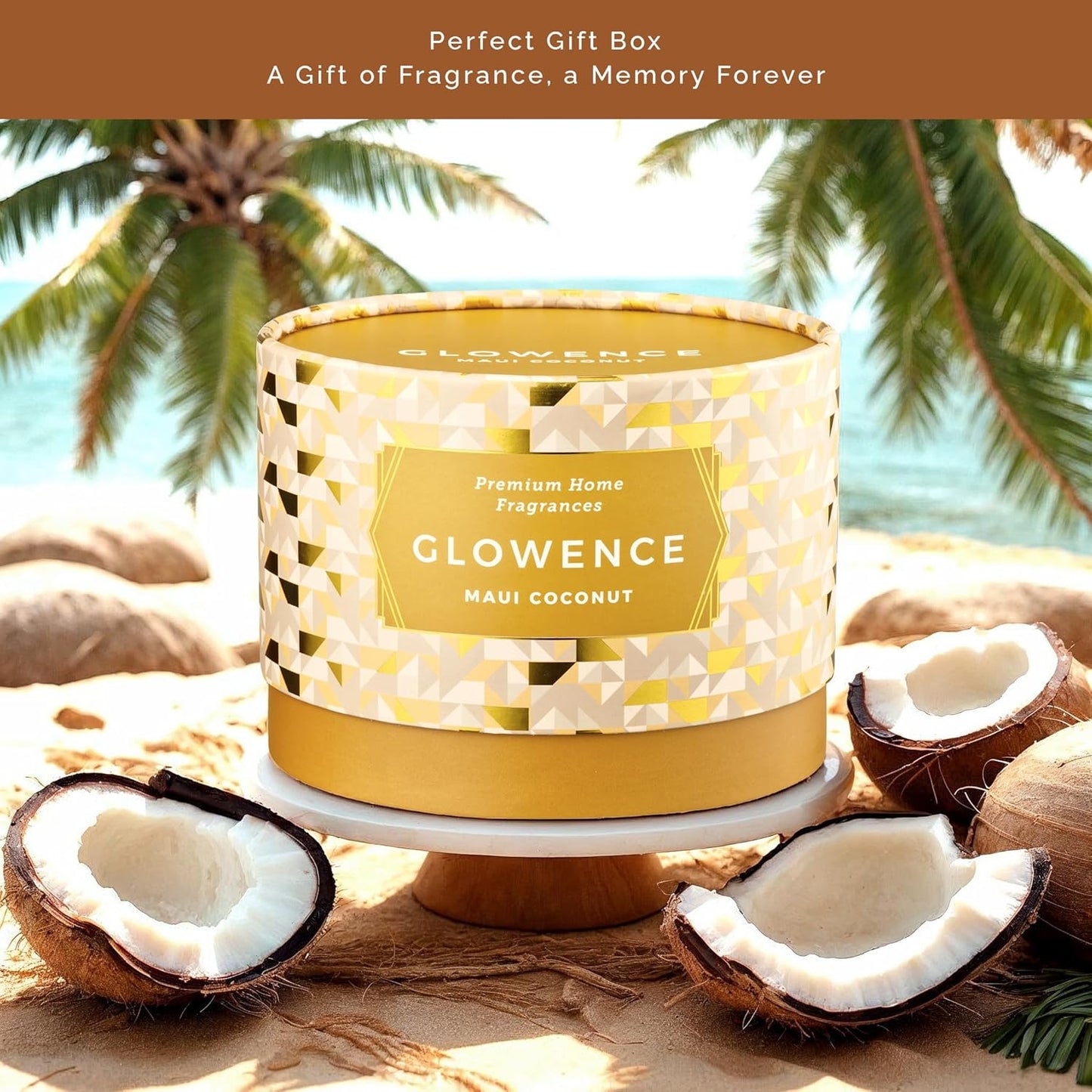 Luxury Coconut Scented Candle - Large 3 Wick Jar Candle - Elegant Gift for Women & Men - 100% Natural Soy Wax - Up to 40 Hours Burning Time - Housewarming Aromatherapy Candle for Home