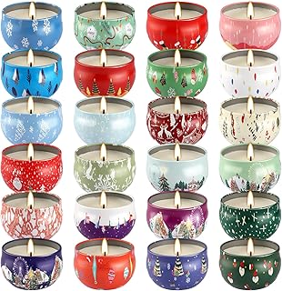 24Pack Christmas Scented Candle Tins Gift Set - Soy Wax Festive Candles 2.5oz- Long Lasting Burn time for Christmas Thanksgiving Gifts Holiday Decor & Gifting.