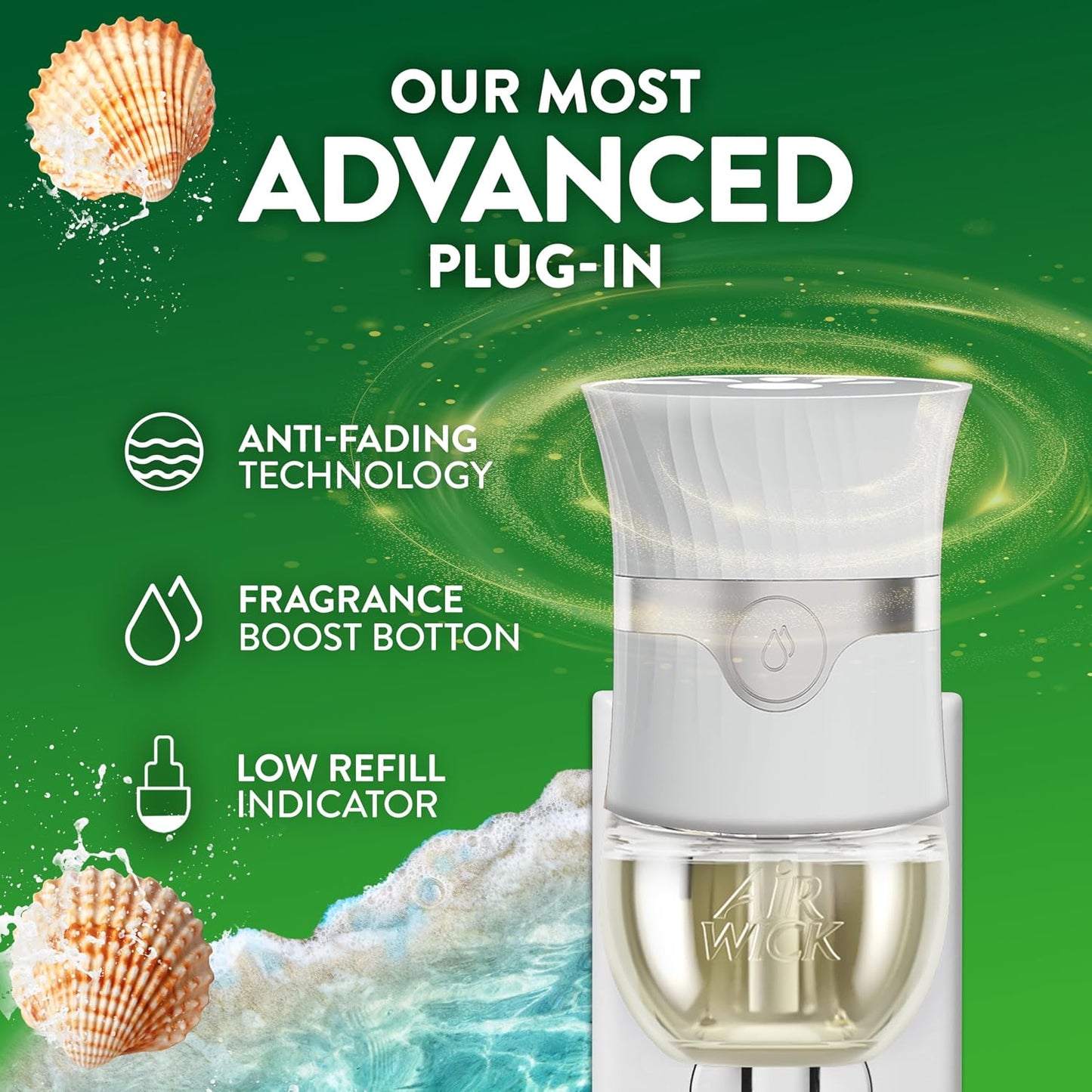 Air Wick Plug-In Scented Oil Refills, 4 Count, Calming Sea Spray & Breeze, Air Freshener, Essential Oils