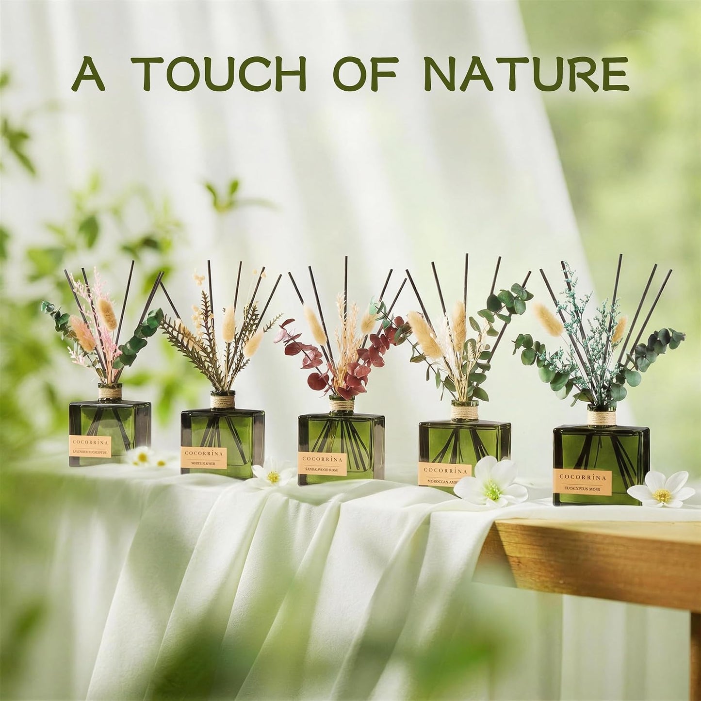 COCORRÍNA Reed Diffuser, 6.76 oz Sandalwood Rose Scent Reed Diffuser with 6 Sticks & Dried Flowers, Long Lasting Elegant Fragrance Home Décor for Bathroom Bedroom Office