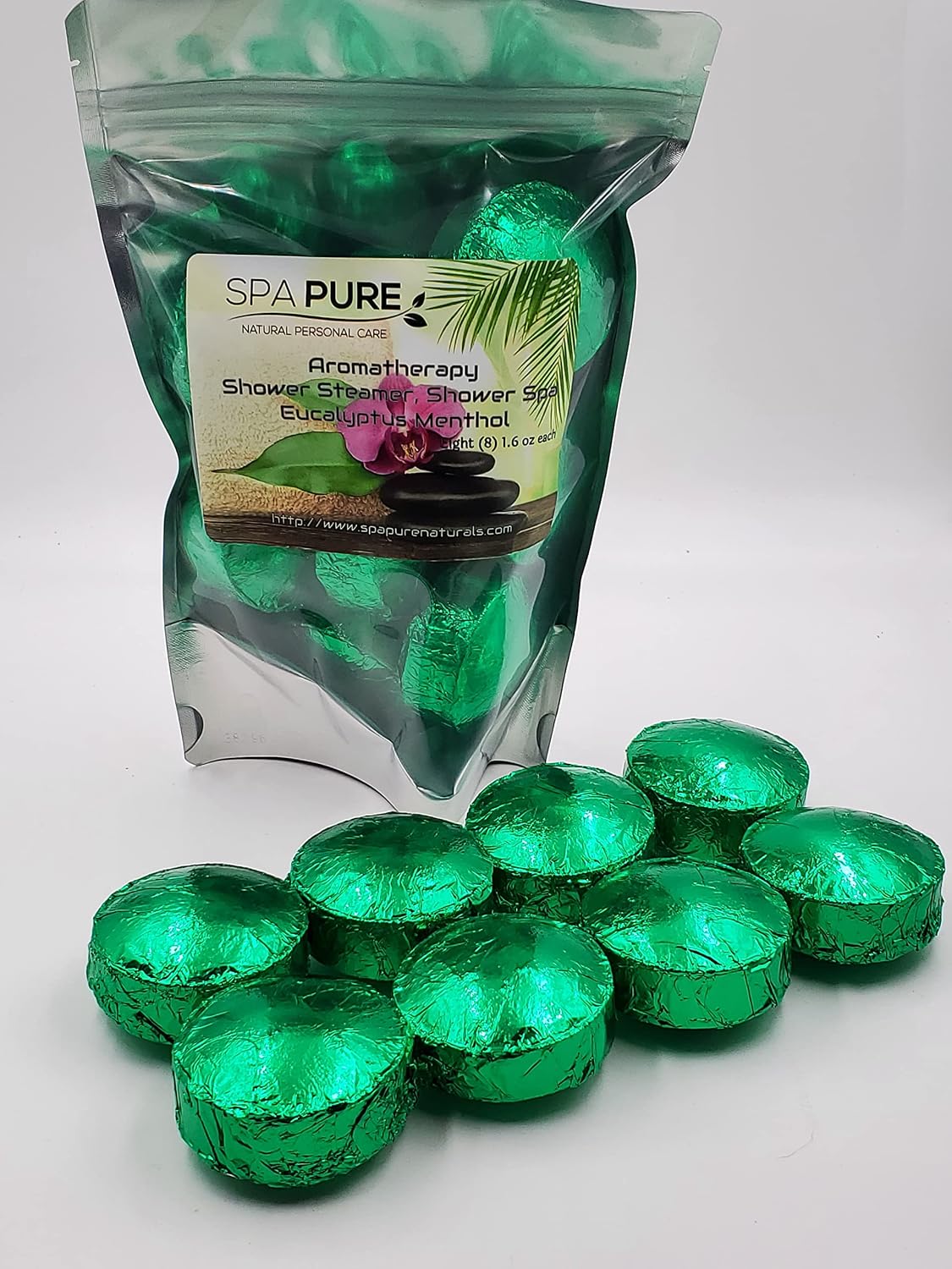 Spa Pure Menthol Aromatherapy Shower: Steamers Tablets Bombs With 100% Natural/Organic Essential Oils - Transform Your Shower - Transform Your Mood (Count of 8) Pack of 1