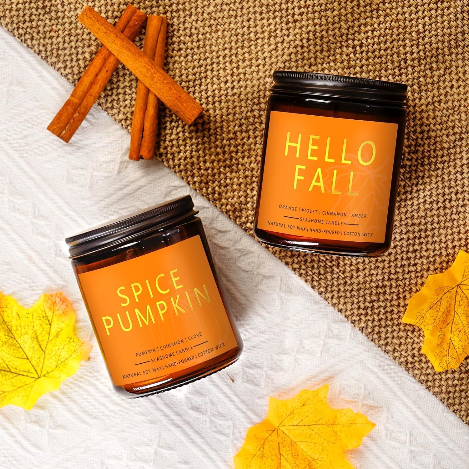 Fall Candles Set | 4 Pack Candles for Home Scented Natural Soy Wax, Autumn Gifts Set for Women Men, Fall Fragrance of Hellofall, Spice Pumpkin, Apple Cider, Hot Cocoa