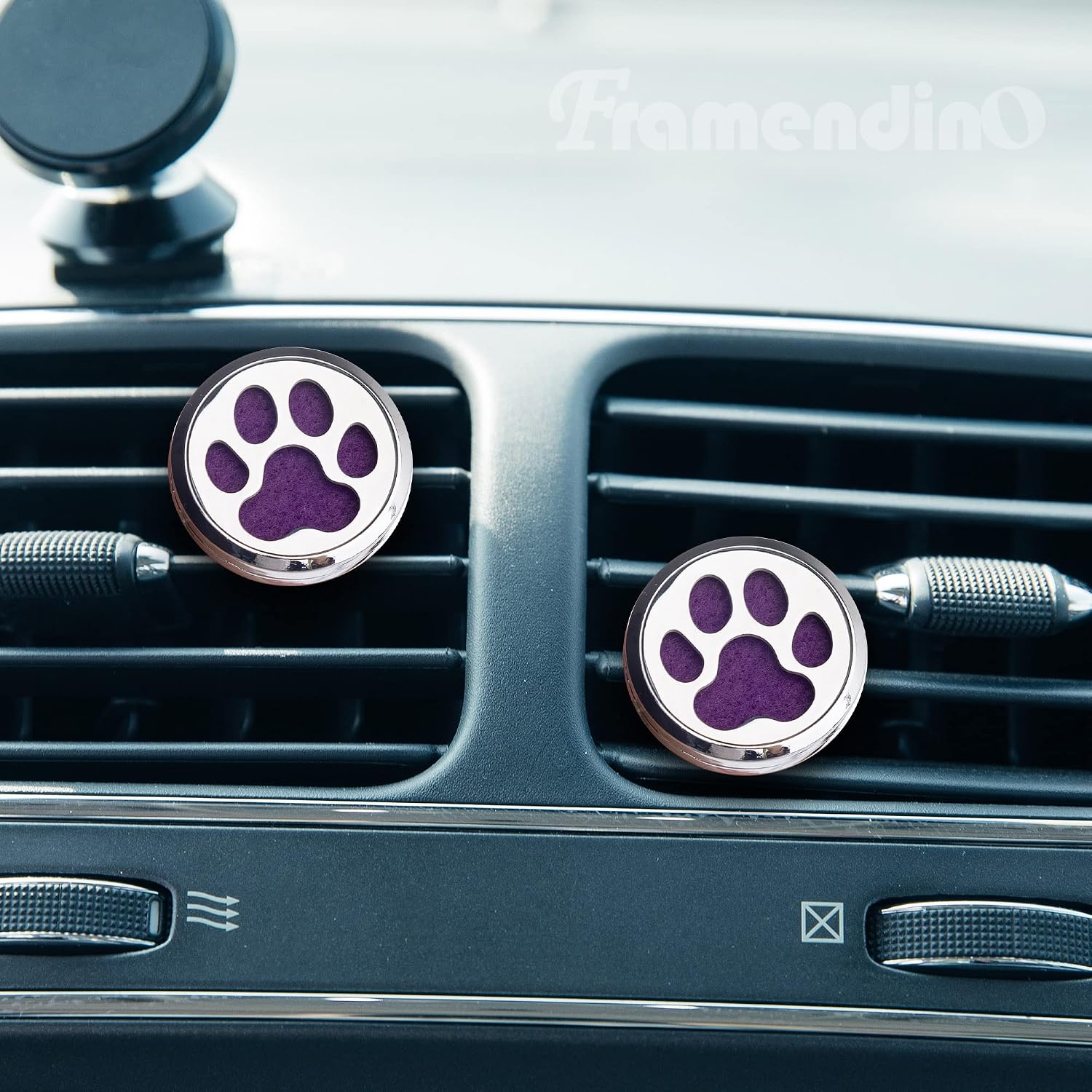 Framendino, 1 Pack Dog Paw Print Essential Car Oil Diffuser Aromatherapy Vent Clip Stainless Steel Air Freshener Lockets for Men Women Gifts Silver