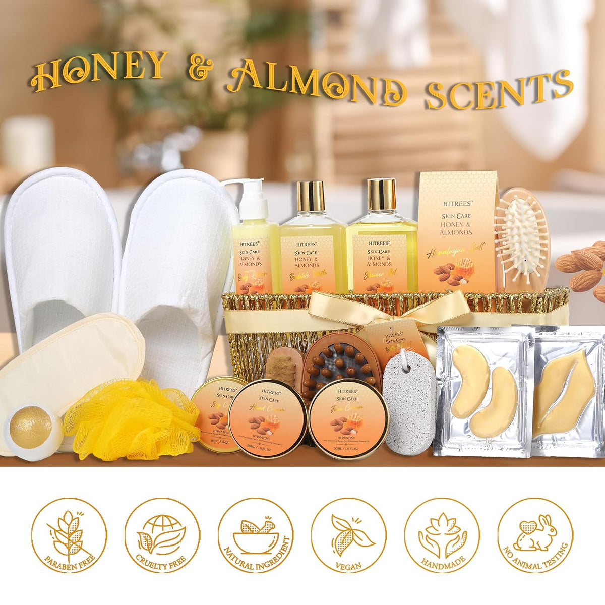 Gift Basket for Women, 18Pcs Honey Almond Milk Bath and Body Gift Basket