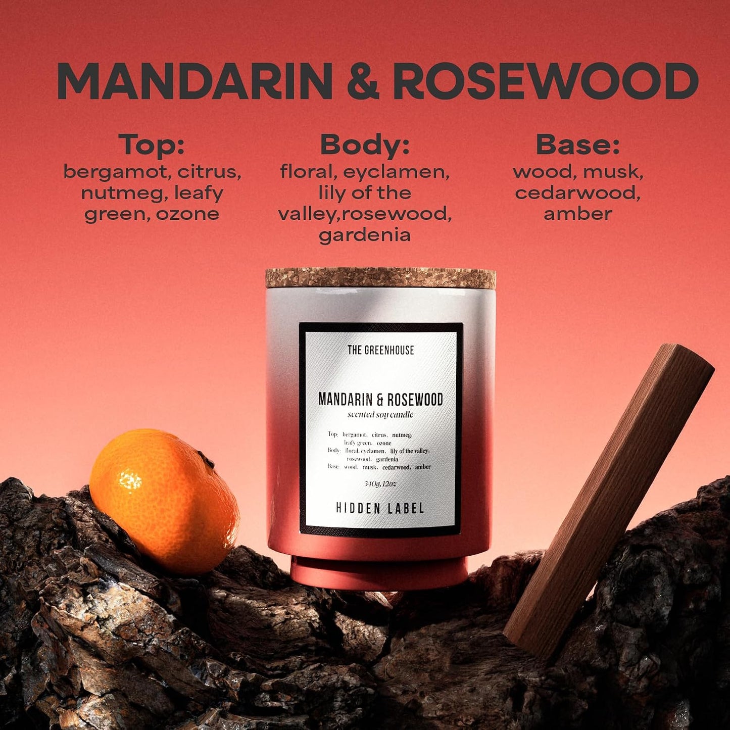 Hidden Label Fall Candle, Mandarin Rosewood Scented Candle, 12oz Natural Soy Wax, 75 Hours Long Lasting Clean Burn, Aromatherapy Candles for Home,Scented,Bathroom,Livingroom,Holiday Gift