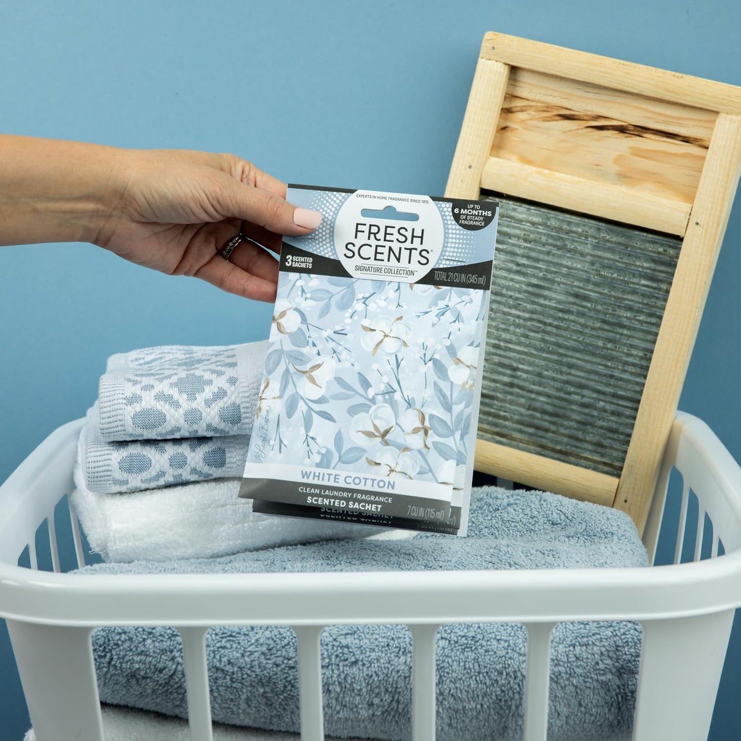 Fresh Scents Scented Sachets | White Cotton |Home Fragrance | Long Lasting (Up to 6 Months) | Air Freshener for Closets, Drawers, & Cars | 6 Pack