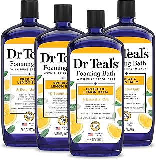 Dr Teal's Foaming Bath with Pure Epsom Salt, Prebiotic Lemon Balm & Essential Oils, 34 fl oz (Pack of 4)
