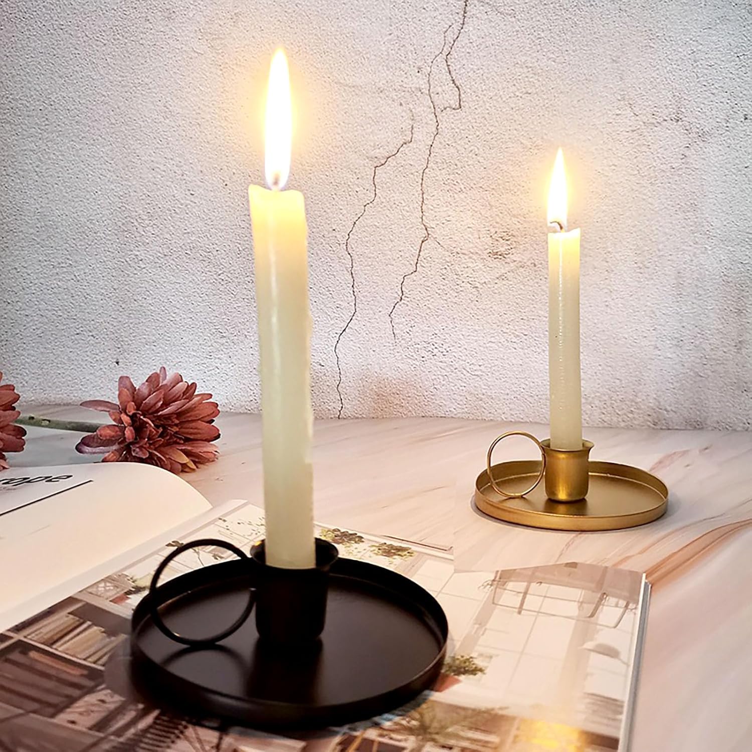 2 Pcs 4 Inch Black Iron Candle Holder for Taper Candles, Dinning,Wedding and Party Decoration (2, Black)