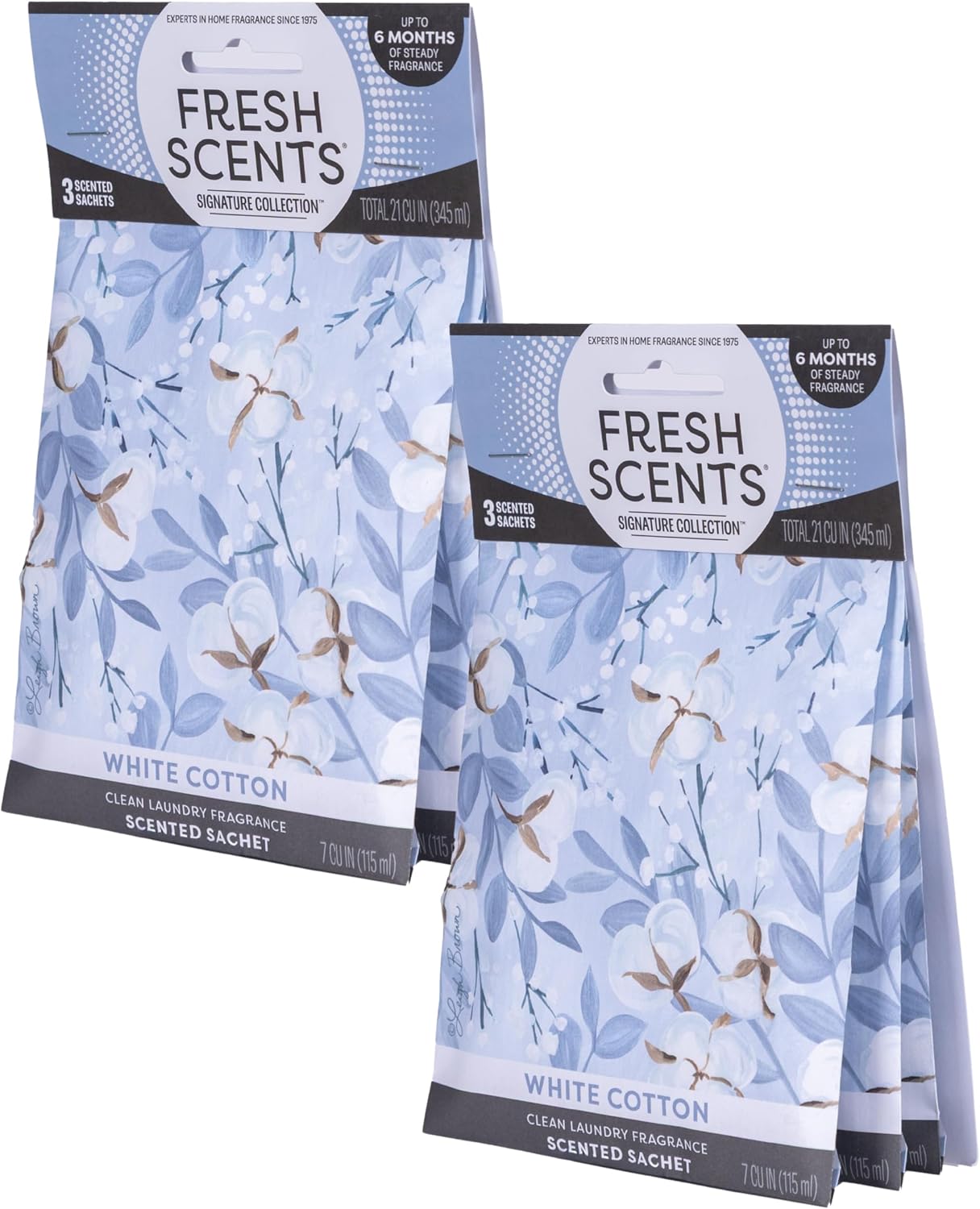 Fresh Scents Scented Sachets | White Cotton |Home Fragrance | Long Lasting (Up to 6 Months) | Air Freshener for Closets, Drawers, & Cars | 6 Pack