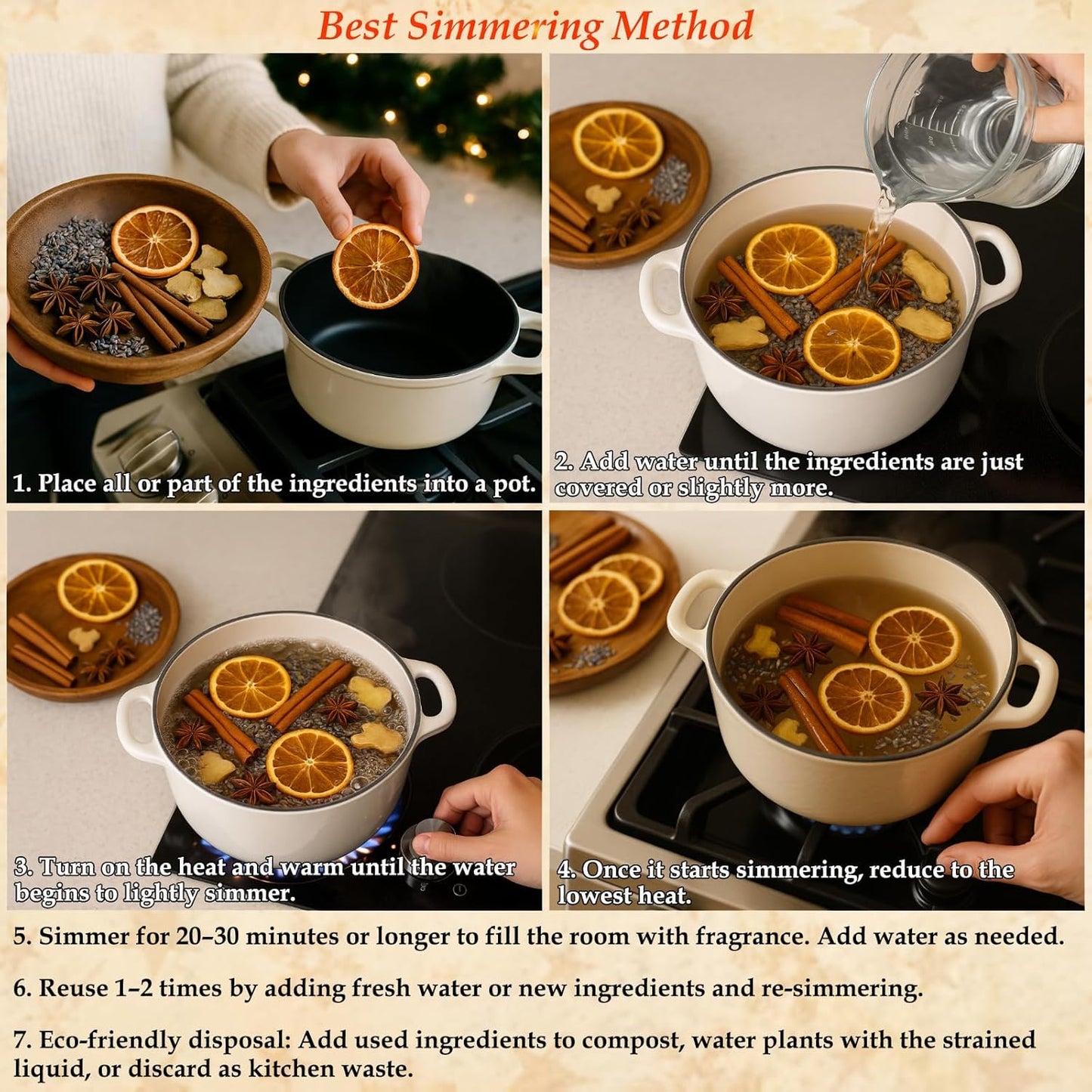 Simmer Pot Potpourri, Farmhouse Stovetop Potpourri with Apple, Cedar Stems, Pine Needles and Salt, Simmering Potpourris for Home Fragrance, Odor Removal, Holiday, Relaxing, Housewarming Gift