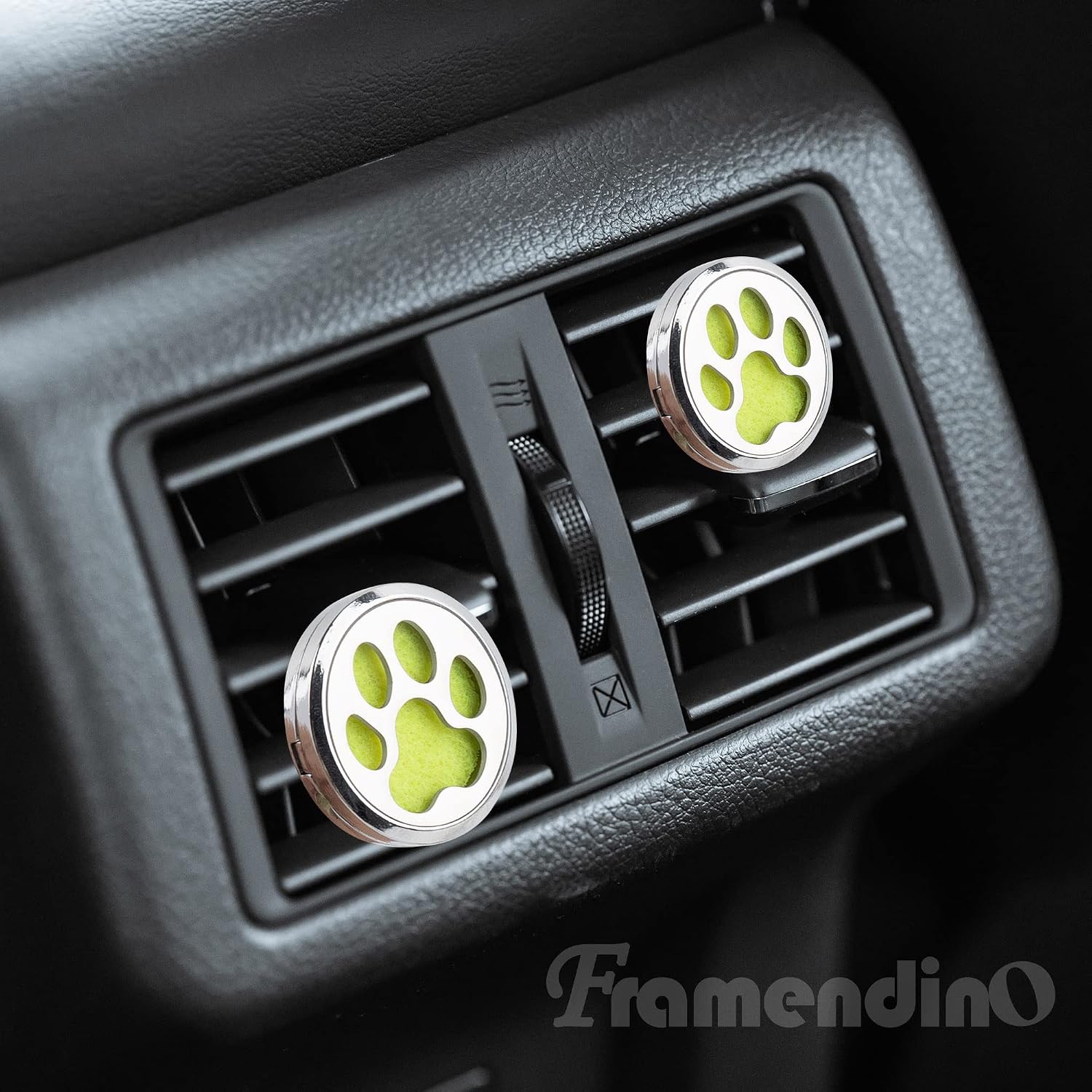 Framendino, 1 Pack Dog Paw Print Essential Car Oil Diffuser Aromatherapy Vent Clip Stainless Steel Air Freshener Lockets for Men Women Gifts Silver