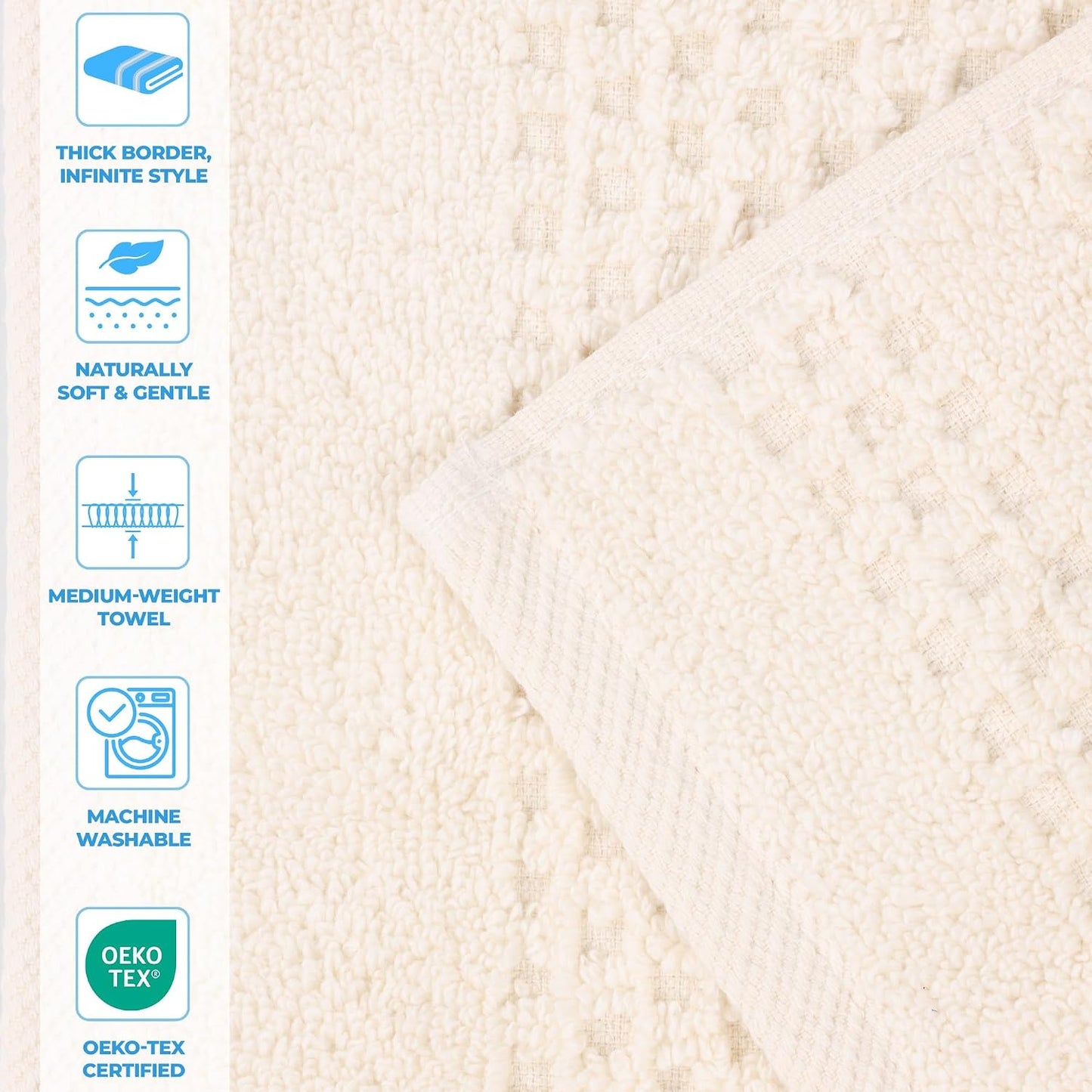 Superior Playa Zero Twist Cotton Medium Weight Towels, for Guest Bath, Bathroom, Shower, Spa, Plush, Quick Dry, Ultra-Soft Towels, Bath Essentials, Waffle Textured, 6 Piece Assorted Towel Set, Ivory