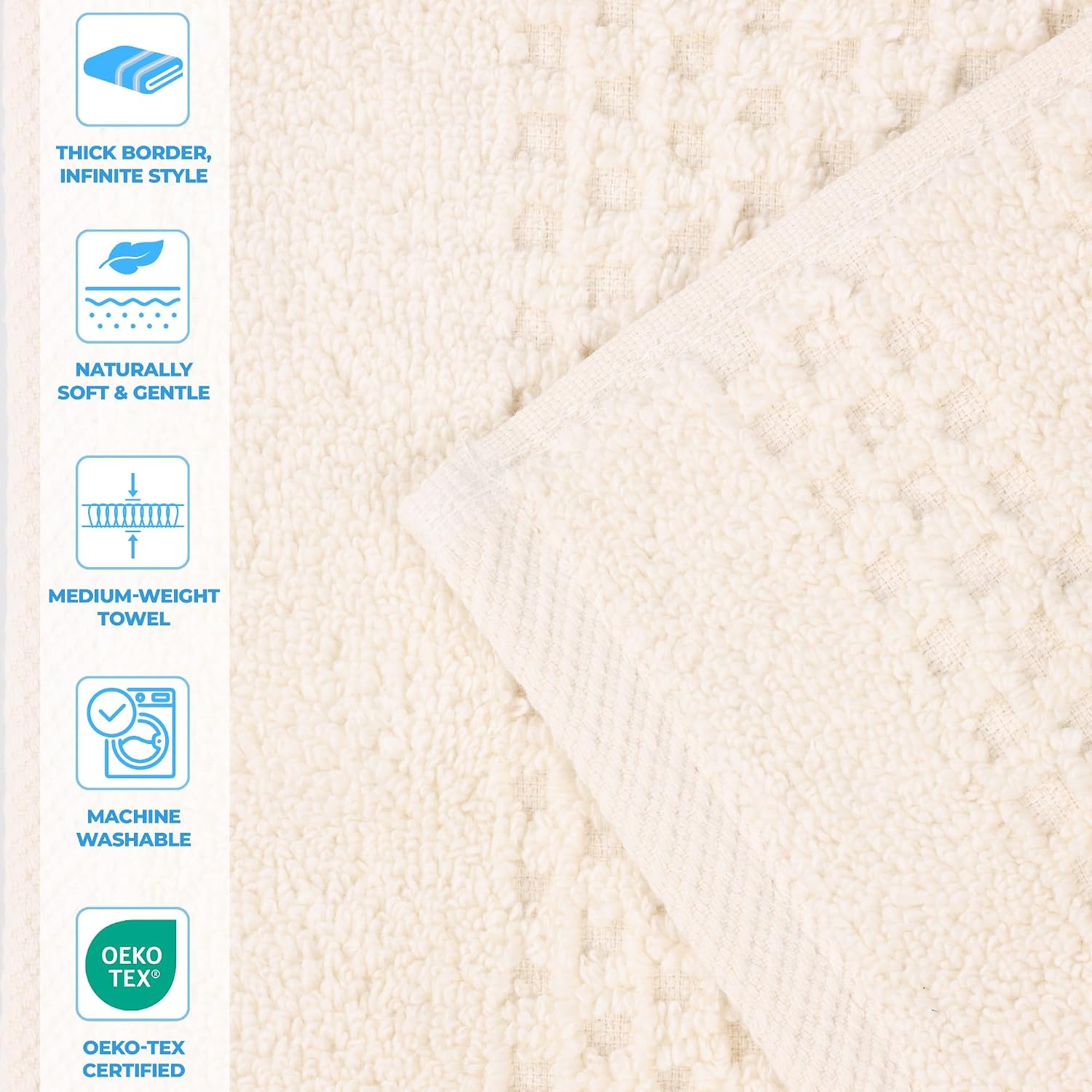 Superior Playa Zero Twist Cotton Medium Weight Towels, for Guest Bath, Bathroom, Shower, Spa, Plush, Quick Dry, Ultra-Soft Towels, Bath Essentials, Waffle Textured, 6 Piece Assorted Towel Set, Ivory