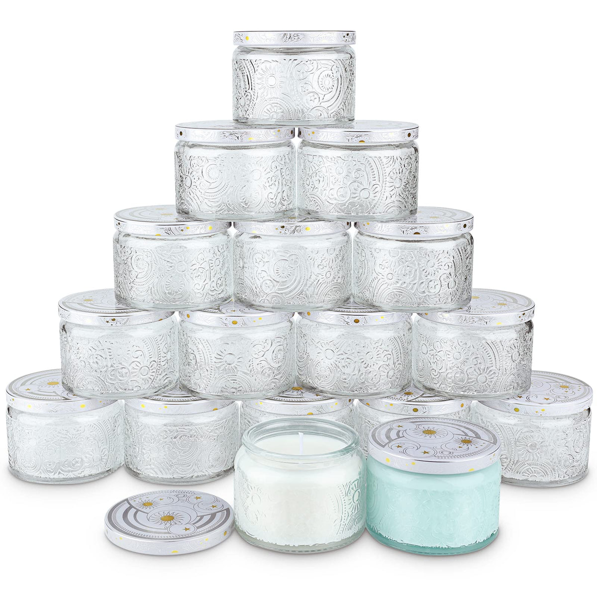 4 oz Clear Sun Moon Stars Candle Jars with Metal Lids