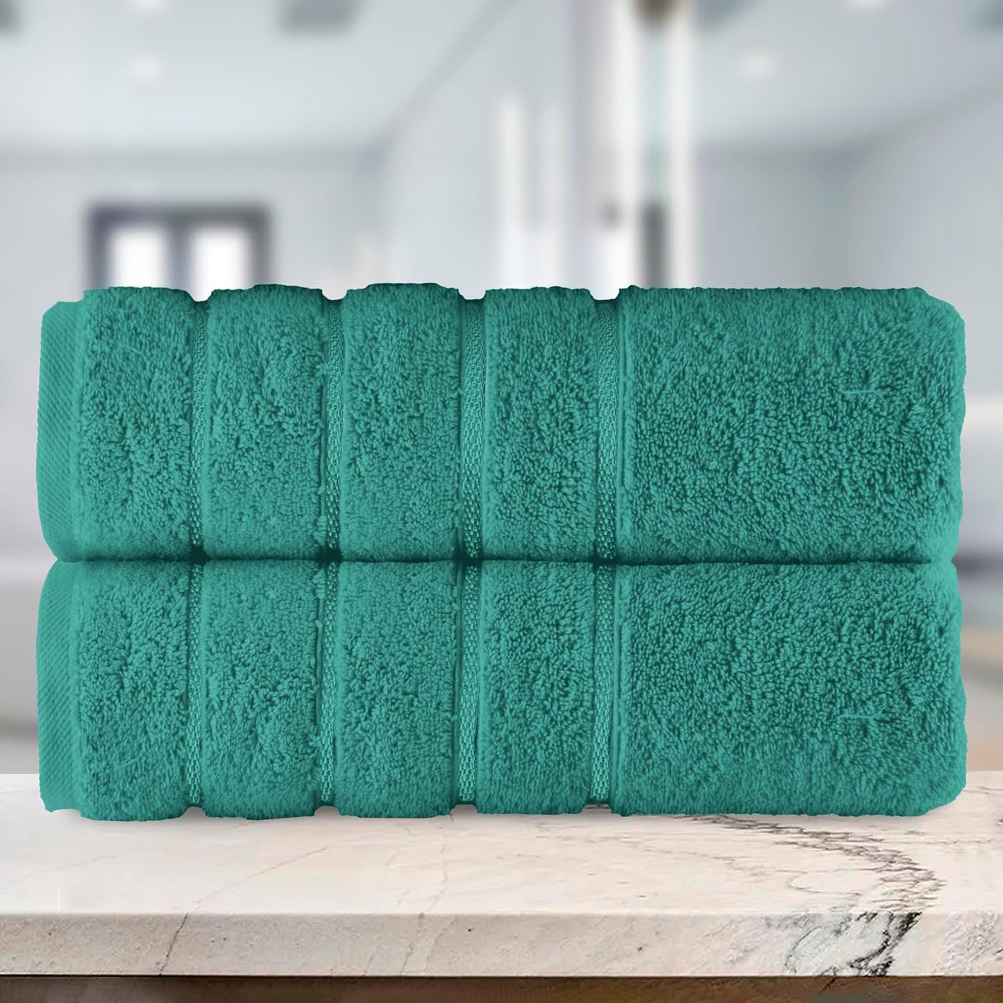 Elegant Comfort 100% Turkish Cotton 4 Lines Viscose Stripe Luxury 2 Pack Bath Towel Set 27 x 54 Inch - Super Soft and Highly Absorbent Premium Hotel Spa Quality Towels for Bathroom Use, Turquoise