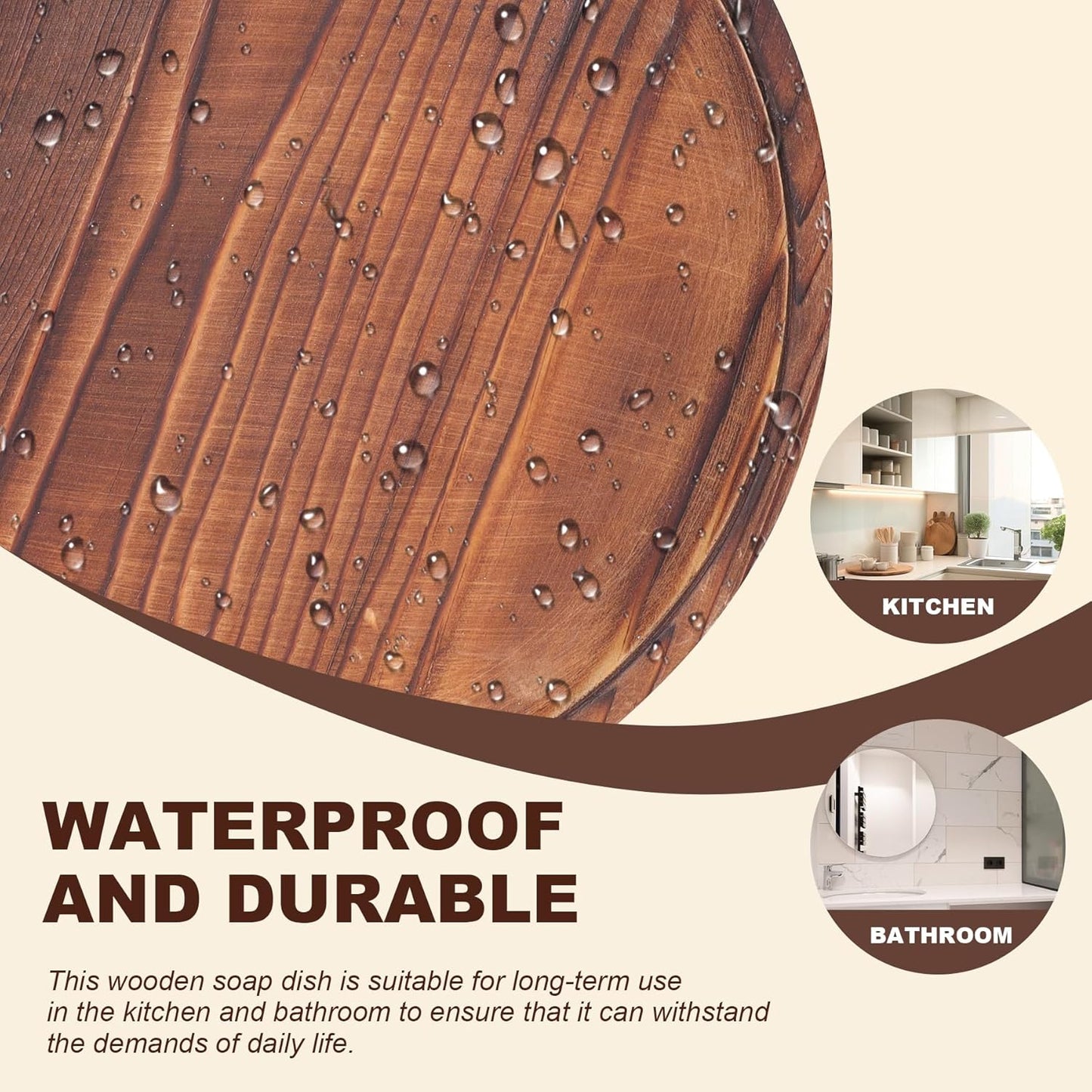 DEBETOOL Round Wooden Decorative Tray - Rustic Wood Soap Tray for Kitchen and Bathroom Counter Organizer, Farmhouse Kitchen Decor Wooden Riser for Soap Dish, Perfume, Candle, Potted
