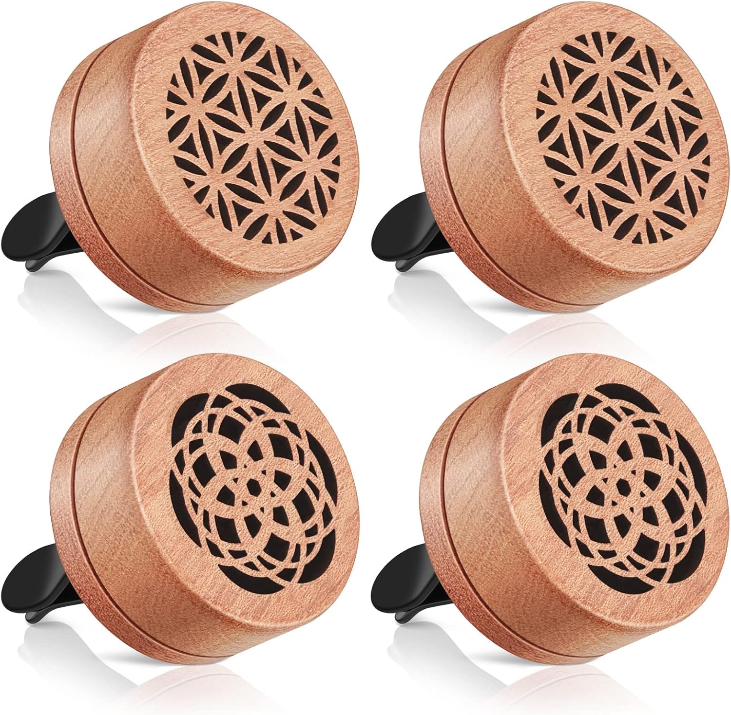 Patelai 4 Pcs Essential Oil Aromatherapy Wood Diffuser - Car Freshener Vent Clip Lava Stone Aroma Automobile Diffuser, 2 Styles(Elegant)