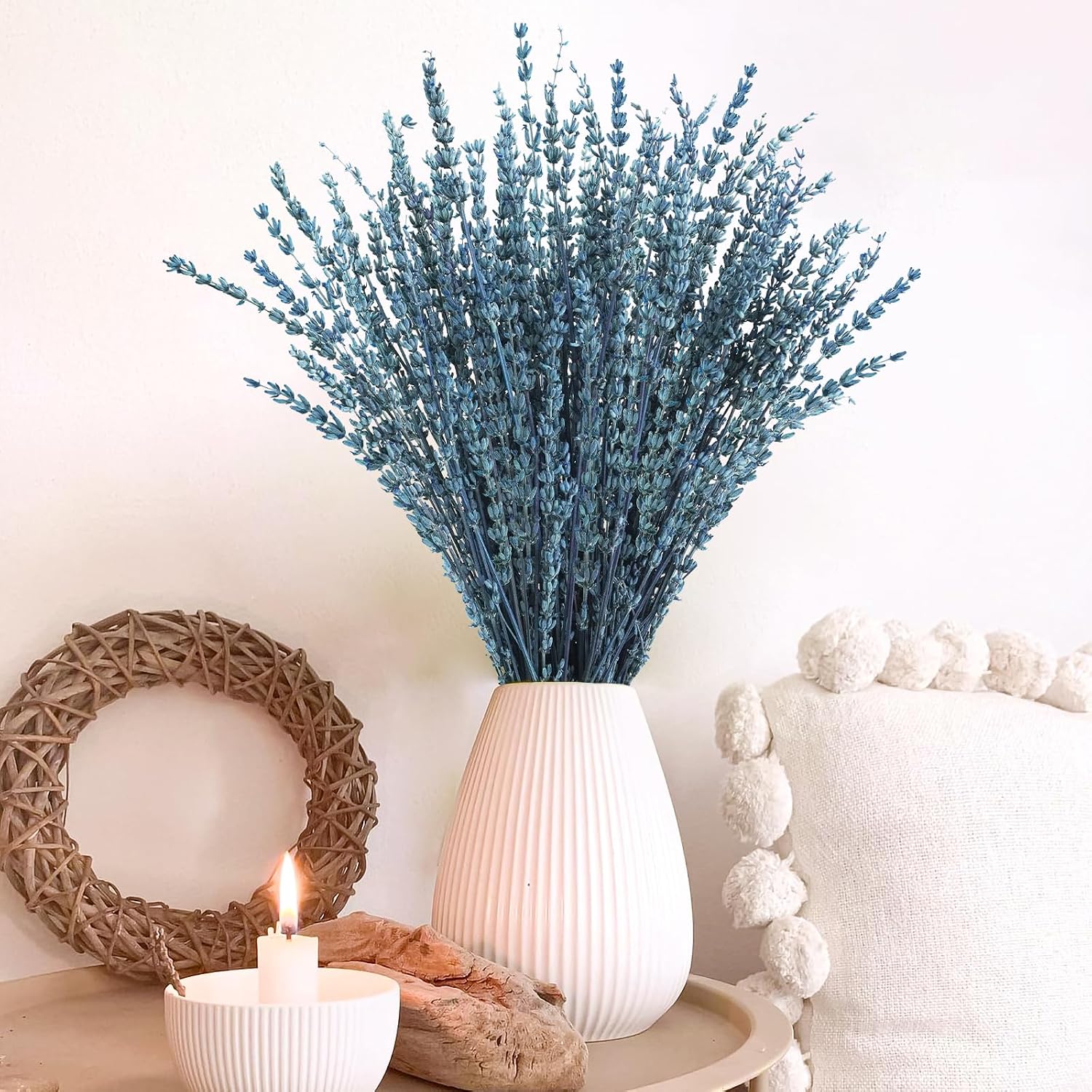 Uieke Dried Lavender Flowers, 16" Preserved Dried Lavender Bundles Blue Flowers Bouquet for Shower Weeding Home Fragrance Vase Crafts Decor, 200g(7.05oz)